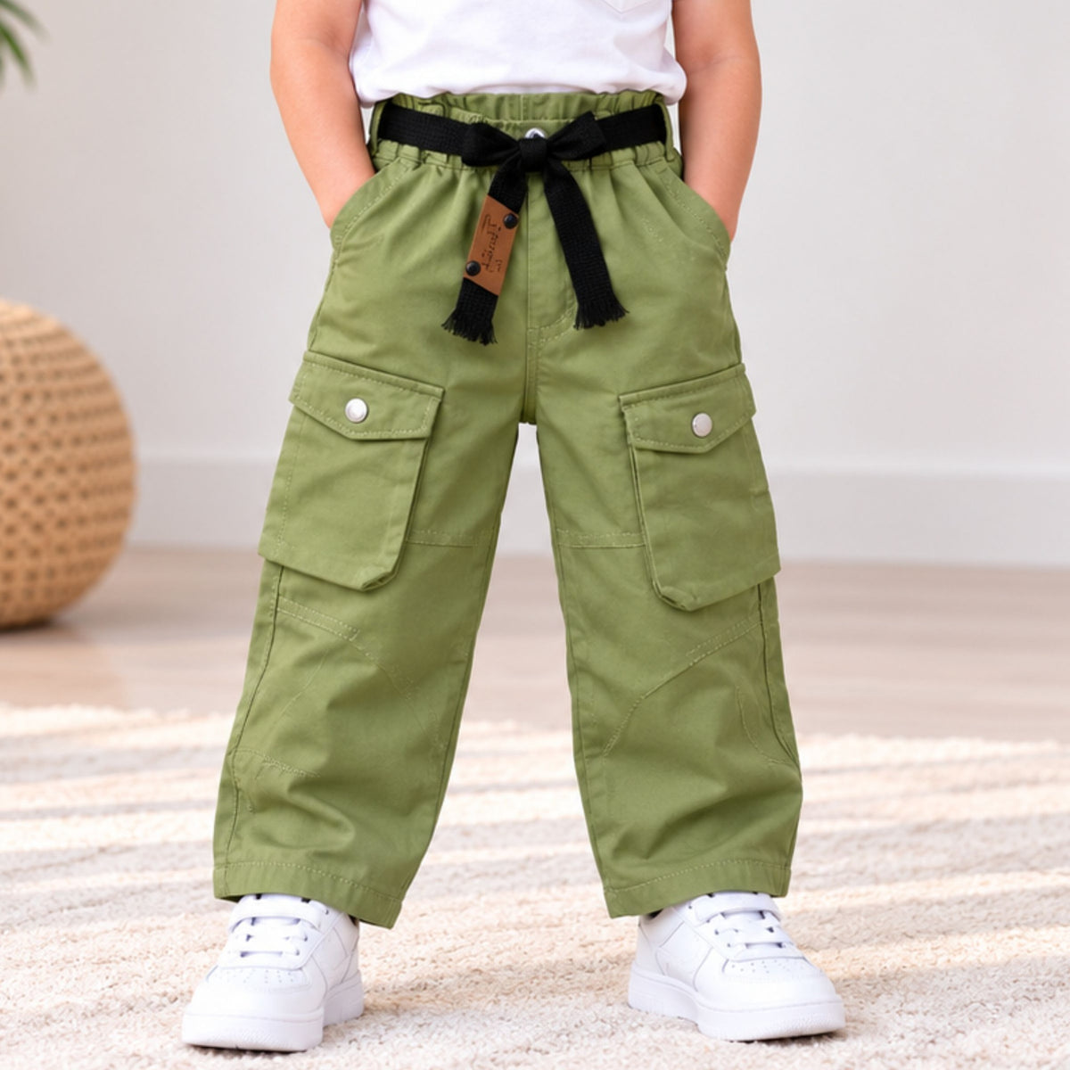 Pista green kids cargo pants front view