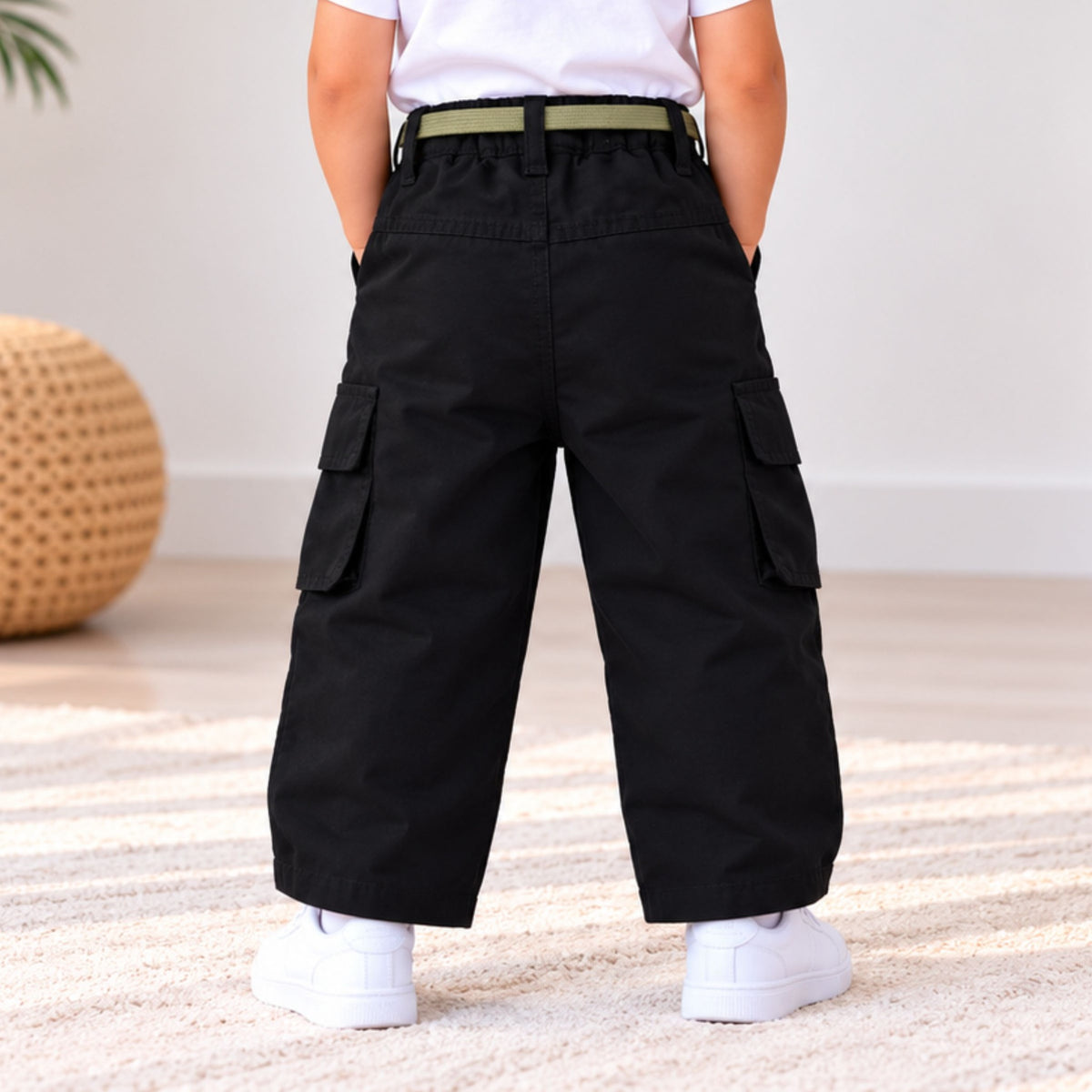 Black kids cargo pants back view