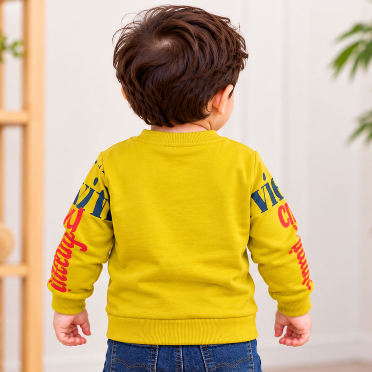 GUSTO boys mustard yellow printed sweatshirt back view
