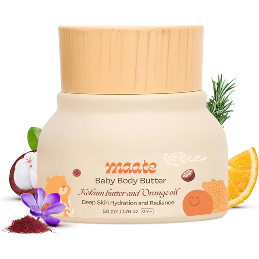 Maate Baby Body Butter (50 gm) | Enriched with Pure Kokum Butter, Shea Butter, Orange & Saffron Oil | Baby Body Butter For Kids 0-12 years | Baby Moisturizer Cream