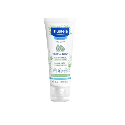 Mustela HydraBebe Facial Cream - 40ml | Nourishing Face Lotion for Normal Skin | Hypoallergenic, Long-Lasting Hydration with Sweet Almond & Jojoba Oil | Gentle Care for Newborns & Babies