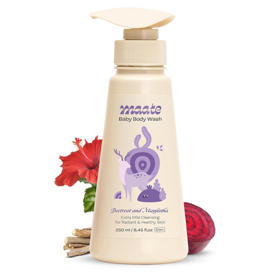 Maate Baby Body Wash| With Ayurvedic Herbs Beetroot, Manjistha & Neem extracts | Body Wash for Dry & Sensitive Skin | Natural & Vegan | Tear-free & pH Balanced | Soap Free | Body Wash