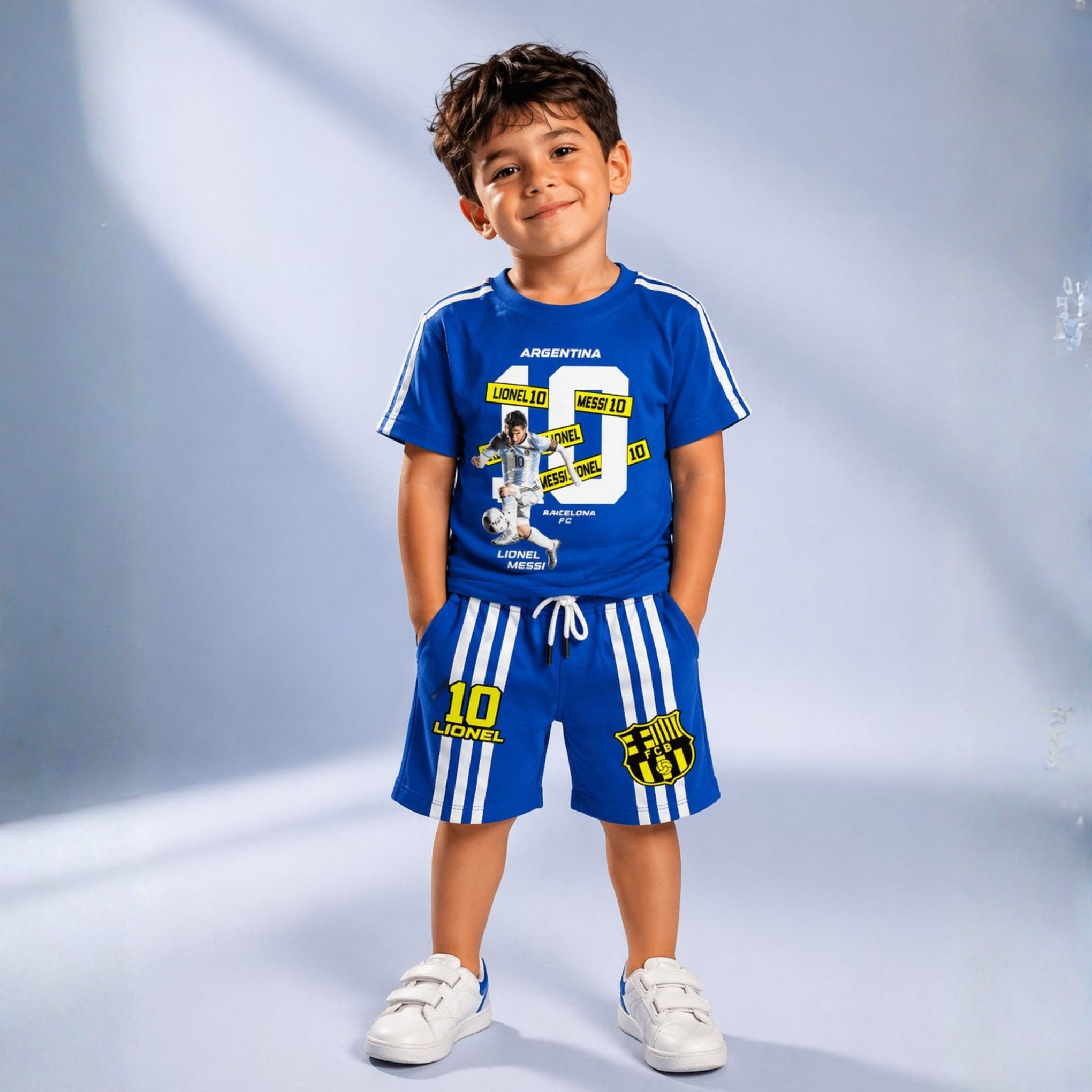 SKETCH Boys Blue Messi Printed Cotton Co-Ord Set with T-Shirt & Shorts | 18M to 12 Years