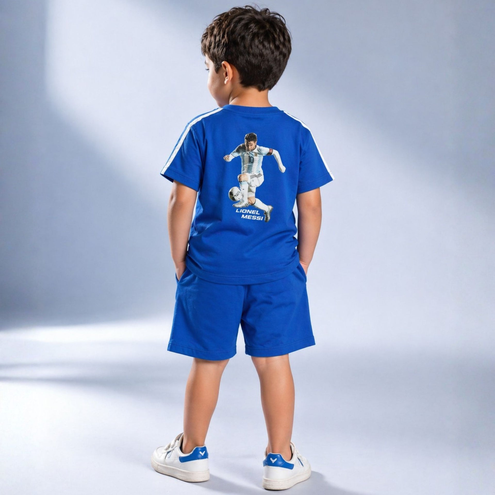 SKETCH Boys Blue Messi Printed Cotton Co-Ord Set with T-Shirt & Shorts | 18M to 12 Years