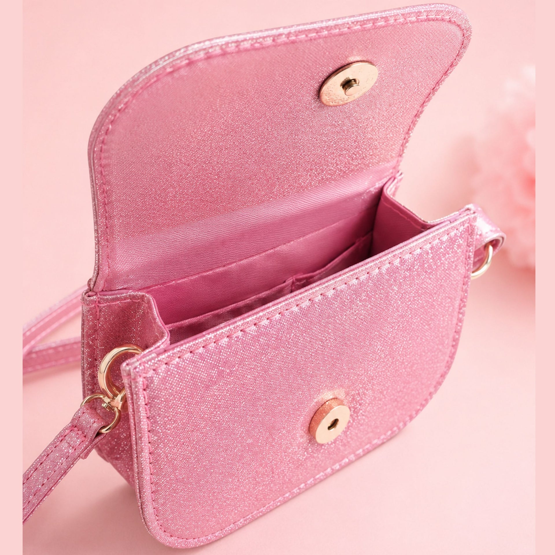 SMILE BABY Girls Glitter Pearl Handle Purse with LED Kitty Charm – Cute Mini Sling Bag for Kids
