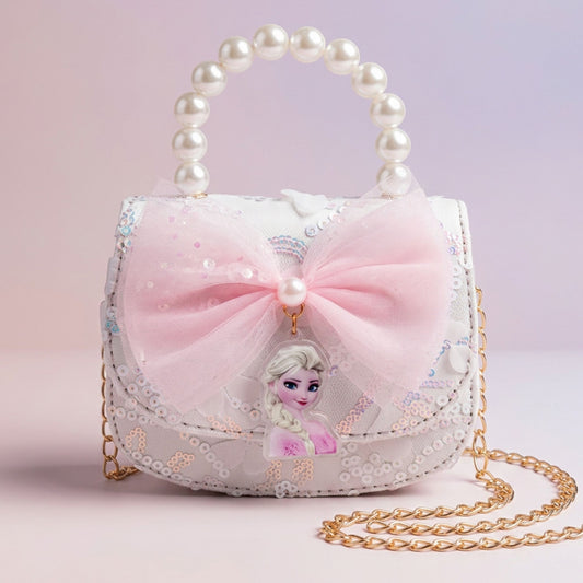 SMILE BABY Girls Pearl Handle Sling Purse with Bow & Chain Strap – Cute Princess Mini Handbag for Kids