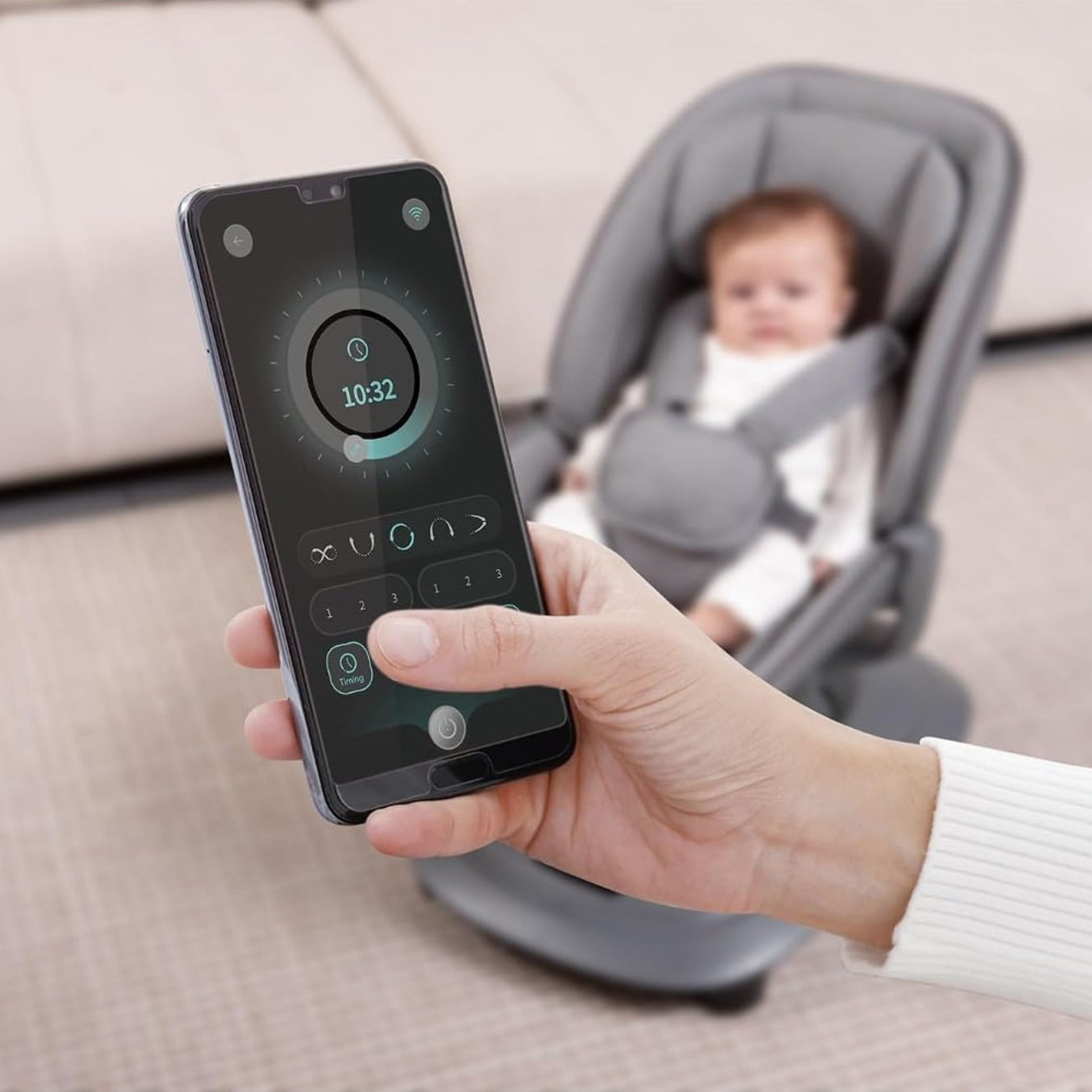 Mastela Deluxe Multi-Motion Baby Cradle with Gentle Touch Control, 5 Swing Modes, 360° Rotation, App Control, 3 Recline Positions, 12 Melodies, Suitable for Baby Birth to 36 Months (Max Weight 15kg)
