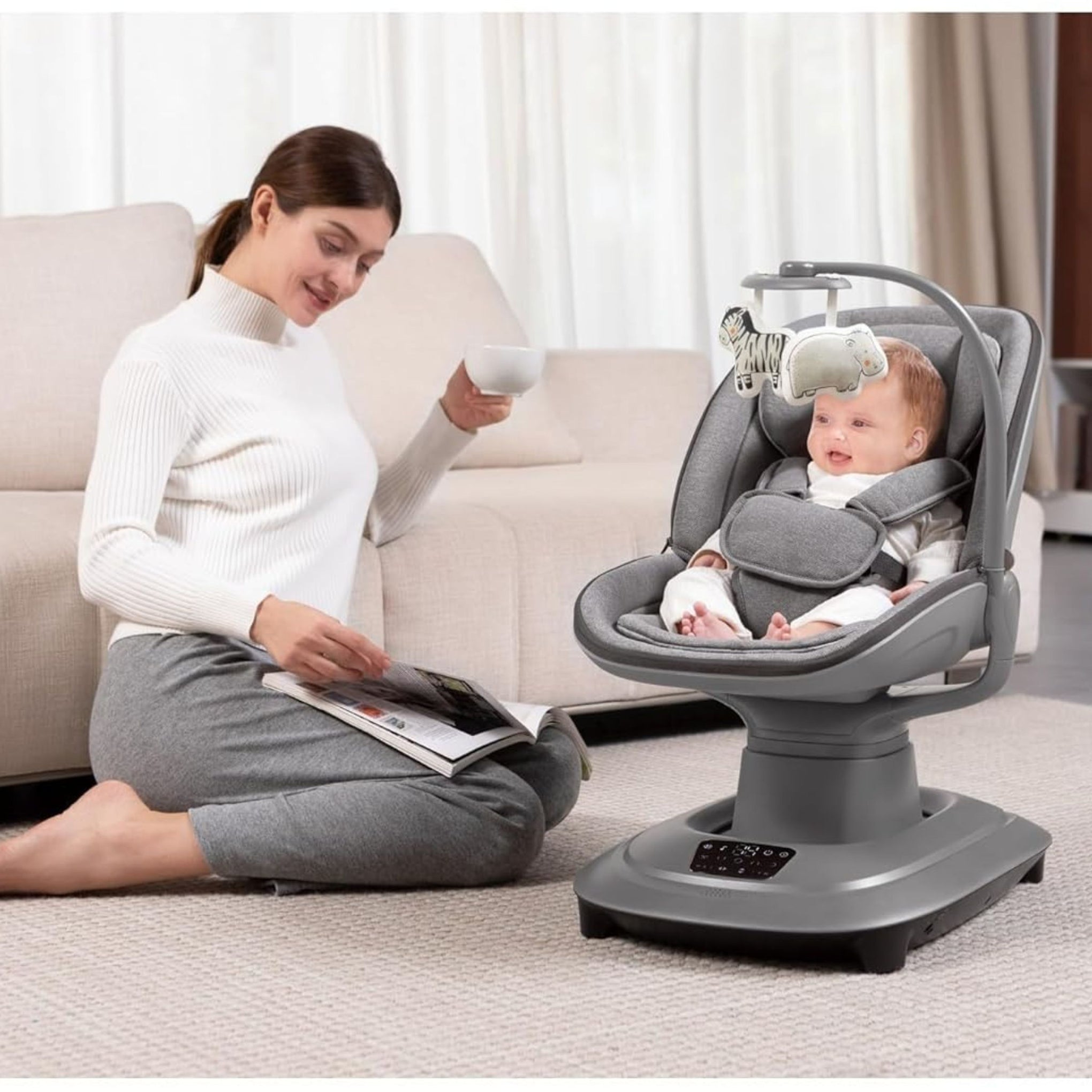 Mastela Deluxe Multi-Motion Baby Cradle with Gentle Touch Control, 5 Swing Modes, 360° Rotation, App Control, 3 Recline Positions, 12 Melodies, Suitable for Baby Birth to 36 Months (Max Weight 15kg)