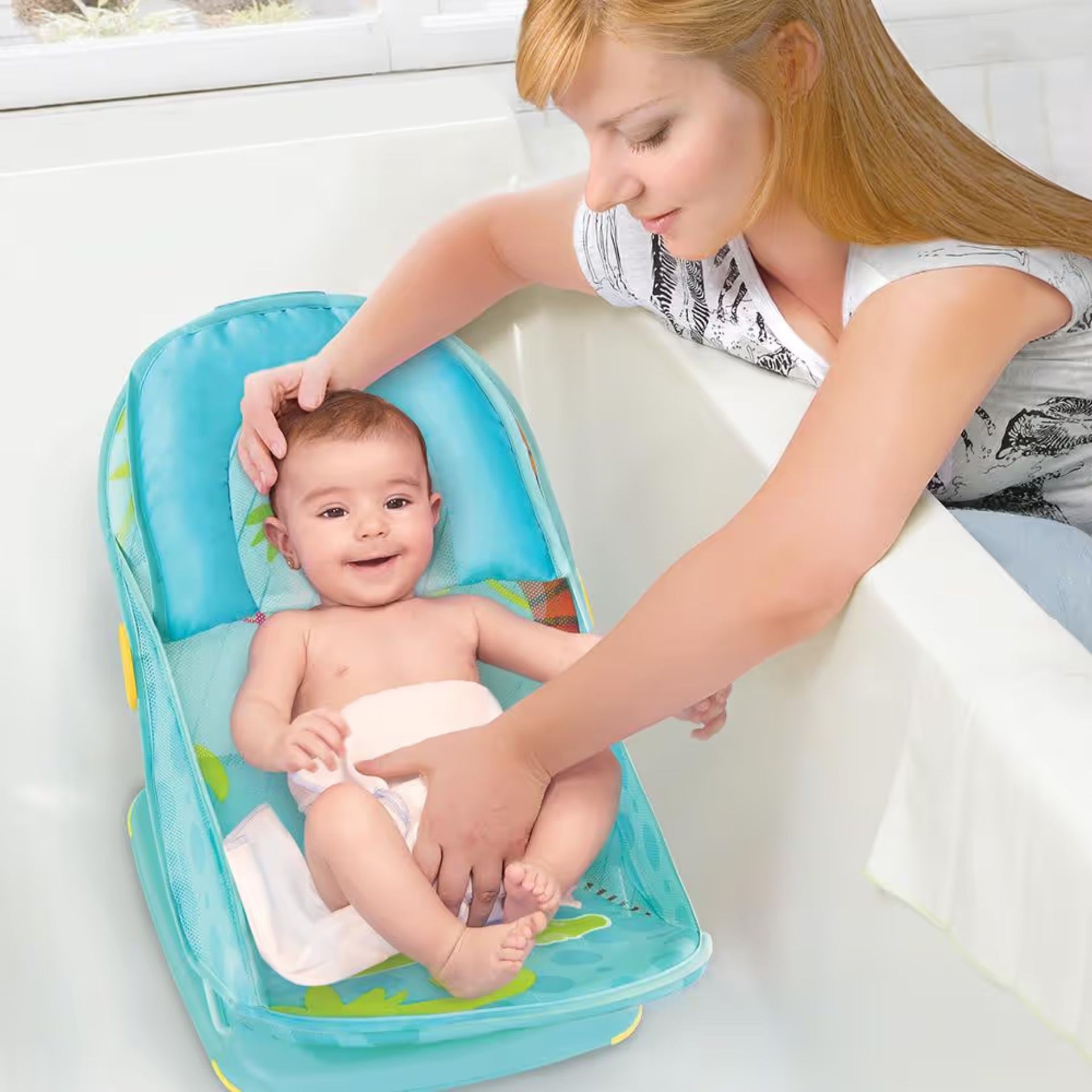 Mastela Foldable Baby Bath Bather | Anti-Slip Mesh Bath Support Seat for Newborns & Infants | 3-Position Recline | Birth to 6 Months