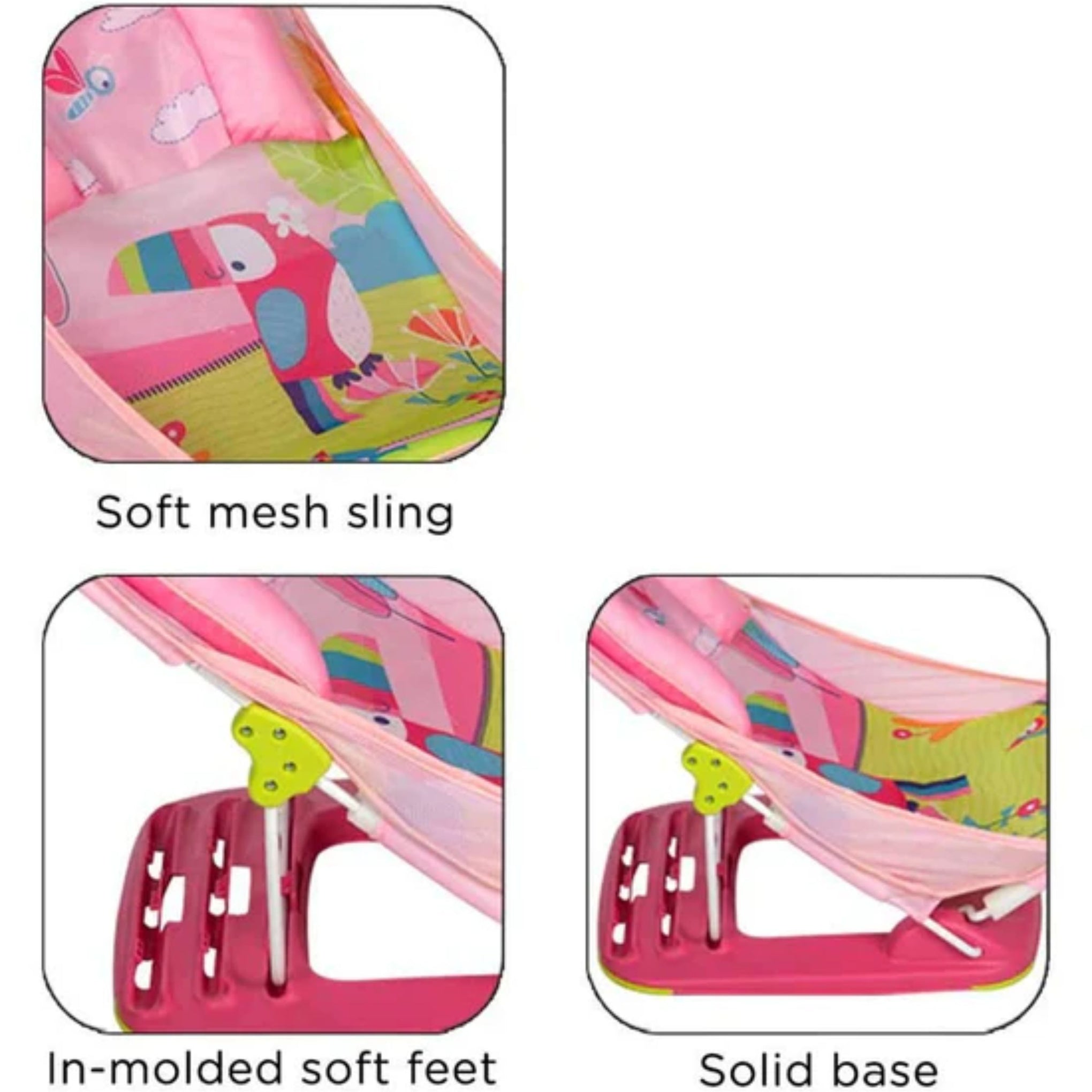 mustela Baby Bather with 3-Level Adjustable Backrest, Soft Mesh Sling, Padded Head Support, Anti-Skid Base & Foldable Design | 0-36 Months | Pink