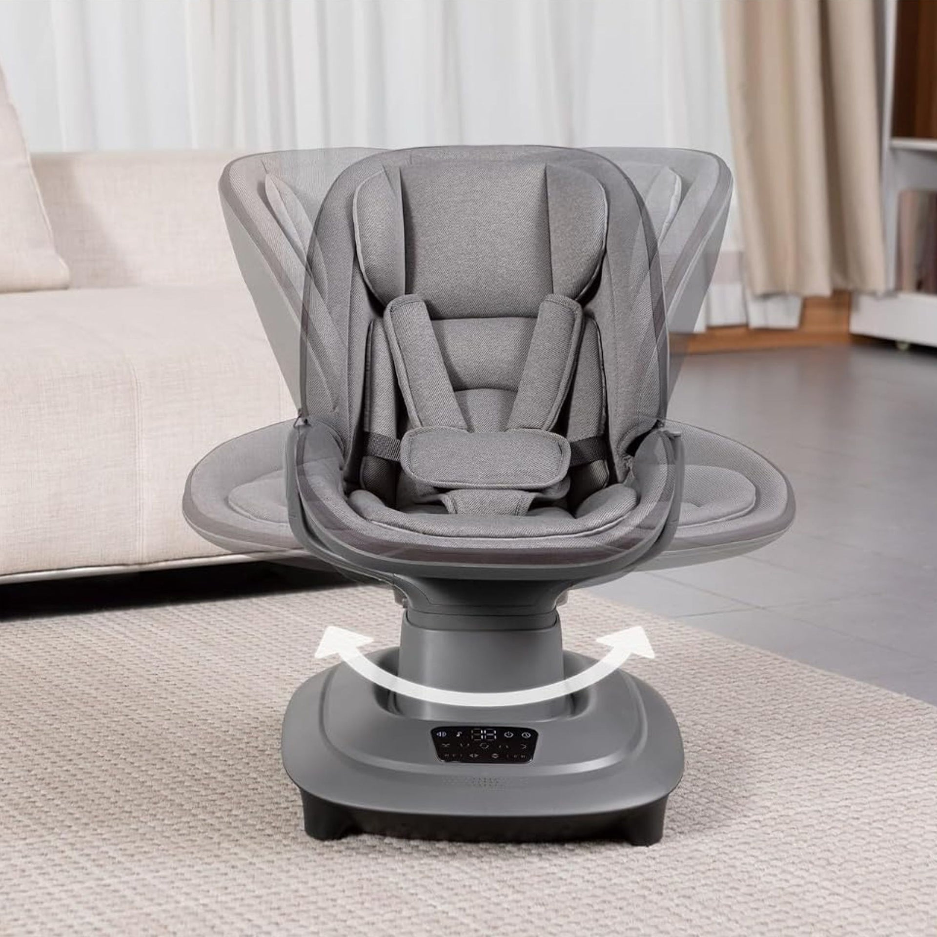 Mastela Deluxe Multi-Motion Baby Cradle with Gentle Touch Control, 5 Swing Modes, 360° Rotation, App Control, 3 Recline Positions, 12 Melodies, Suitable for Baby Birth to 36 Months (Max Weight 15kg)