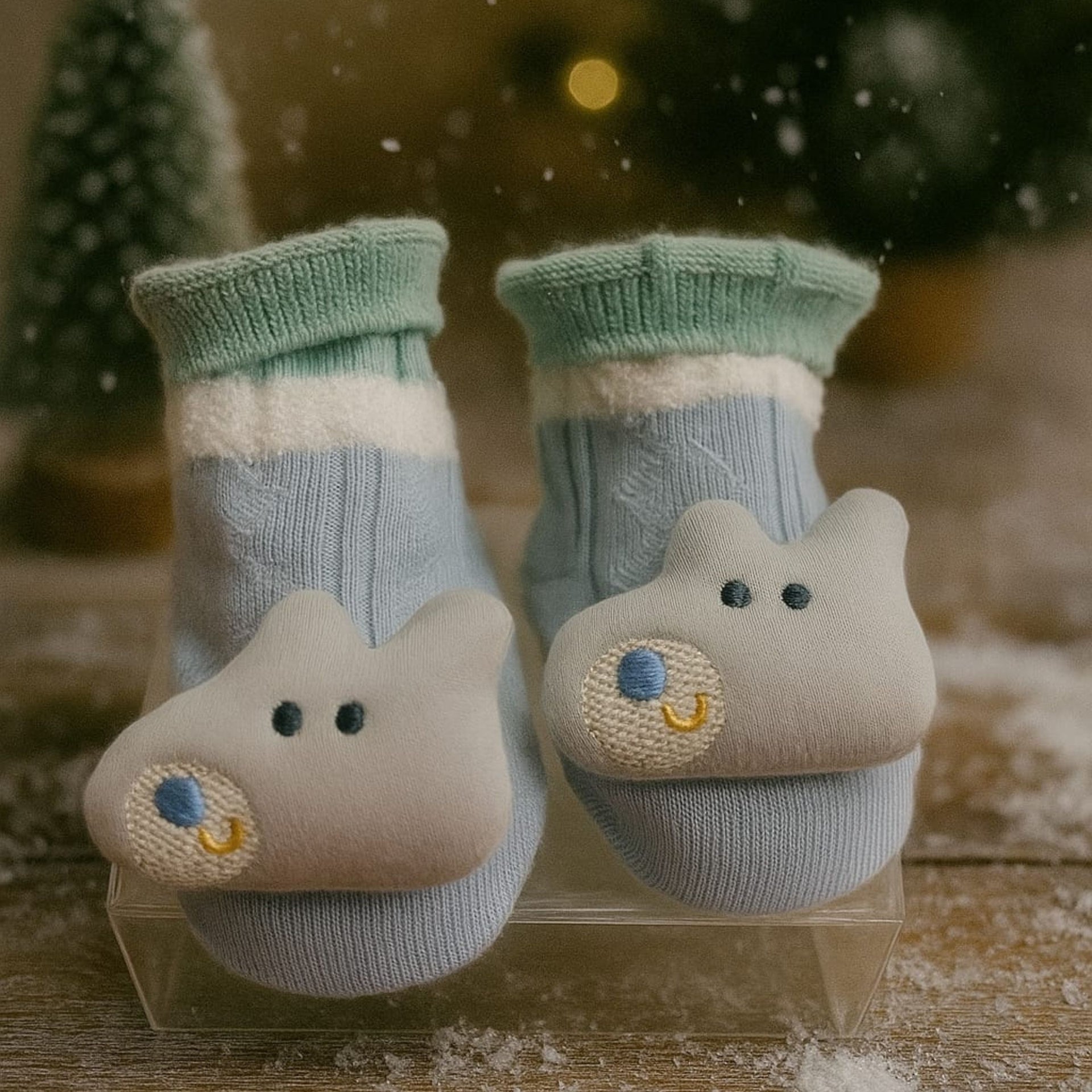 SMILE BABY Newborn Baby Booties | Soft Cotton Booties with Cute Animal Design | Warm & Cozy Infant Footwear (0–12 Months) Pack of 2