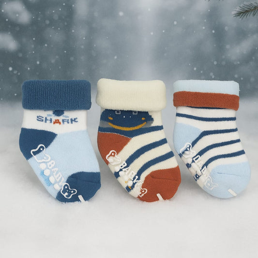 Smile Baby New Born Socks | Soft Cotton Booties for Infants (0–12 Months) | Pack of 3 Warm & Non-Slip Baby Socks