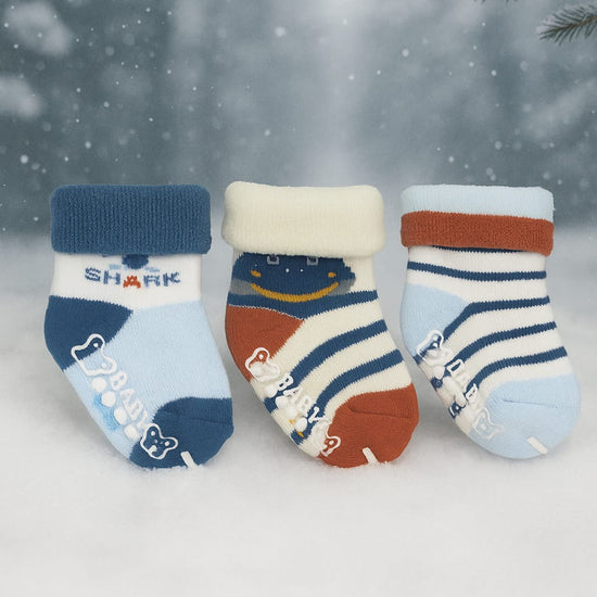 Smile Baby New Born Socks | Soft Cotton Booties for Infants (0–12 Months) | Pack of 3 Warm & Non-Slip Baby Socks