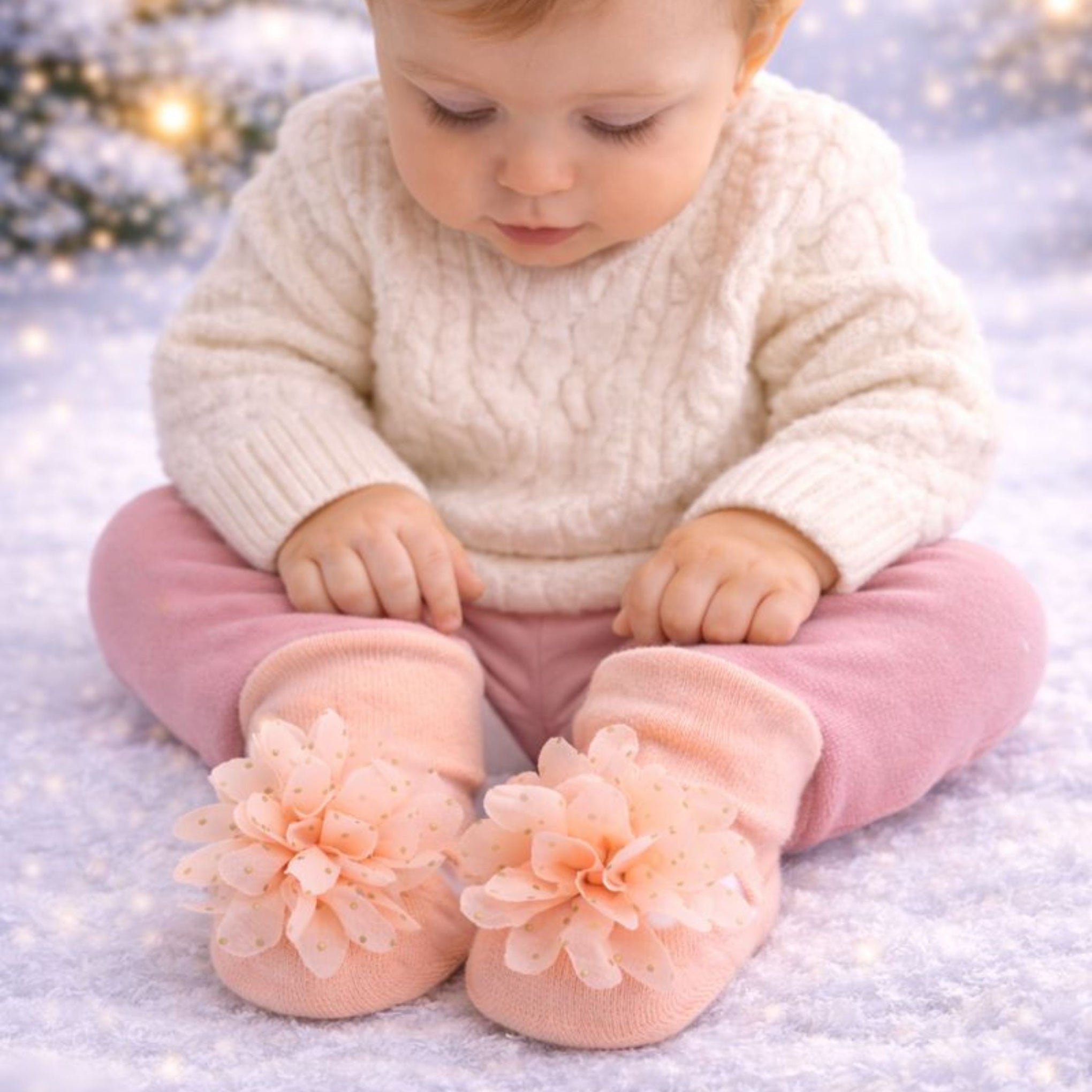 Baby Girl Cotton Socks Set | Soft & Warm Winter Socks with Flower & Heart Designs | 0–12 Months | Pack of 3 Pairs