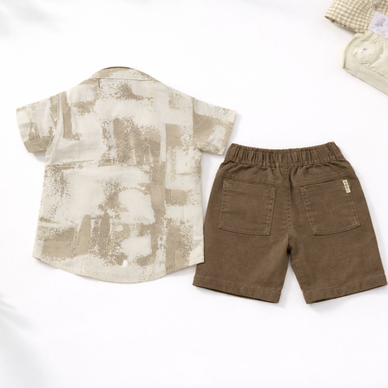 KIDZELLO Boys Premium Printed Shirt & Shorts Set – Soft Cotton Summer Outfit (6M–36M),available color options - Brown, Olive