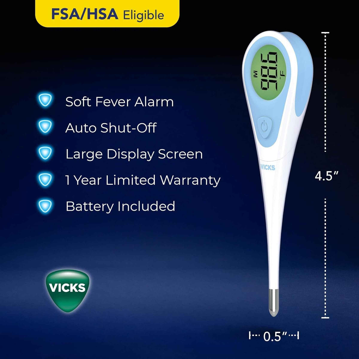 Vicks SpeedRead Digital Thermometer for Baby, Kids & Adults Color-Coded Readings in 8 seconds, Oral, Baby Rectal Thermometer or Under The Arm, Water Resistant
