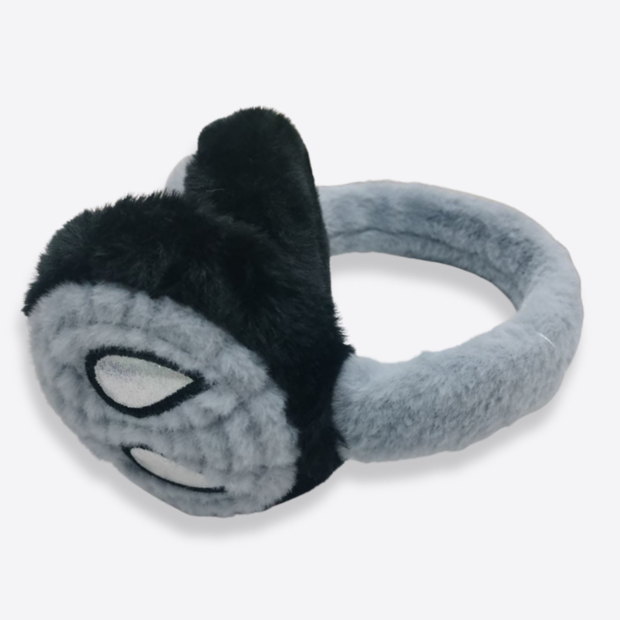 Smile Baby Soft Winter Plush Earmuffs for Kids – Cozy Warm Ear Covers with Cartoon Design (Grey & Black)