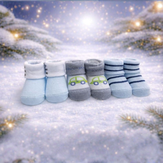 Baby Boy Cotton Socks Set | Soft & Warm Winter Socks | Comfortable Stretch Fit | 0–12 Months | Pack of 3 Pairs