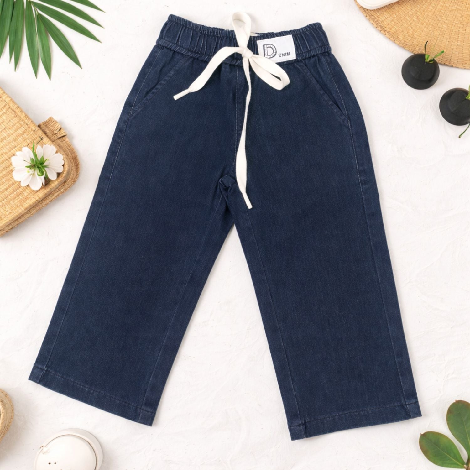 LOVEKINS Girls Denim Wide Leg Pants – Soft Elastic Waist Casual Jeans (18 Months – 6 Years)
