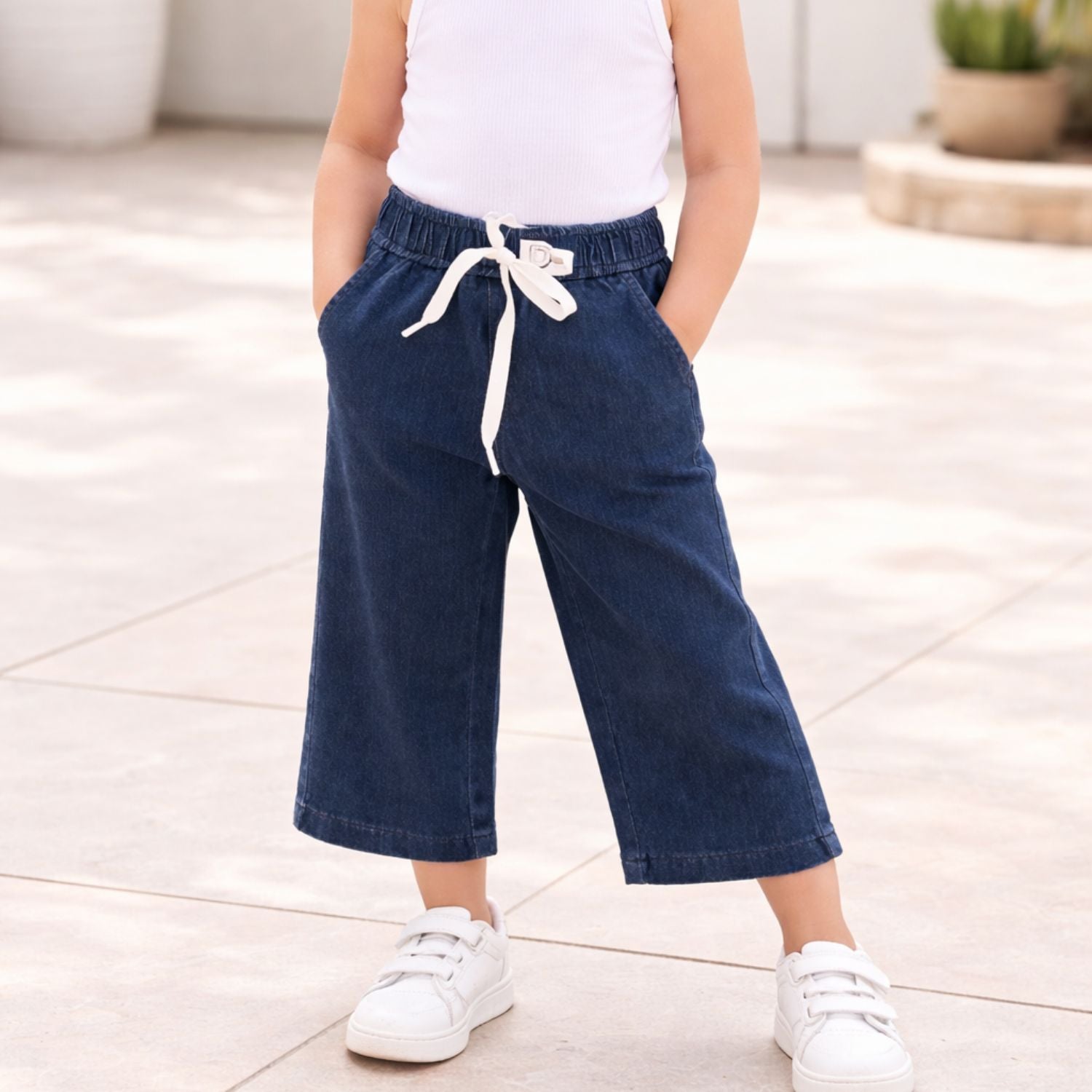 LOVEKINS Girls Denim Wide Leg Pants – Soft Elastic Waist Casual Jeans (18 Months – 6 Years)
