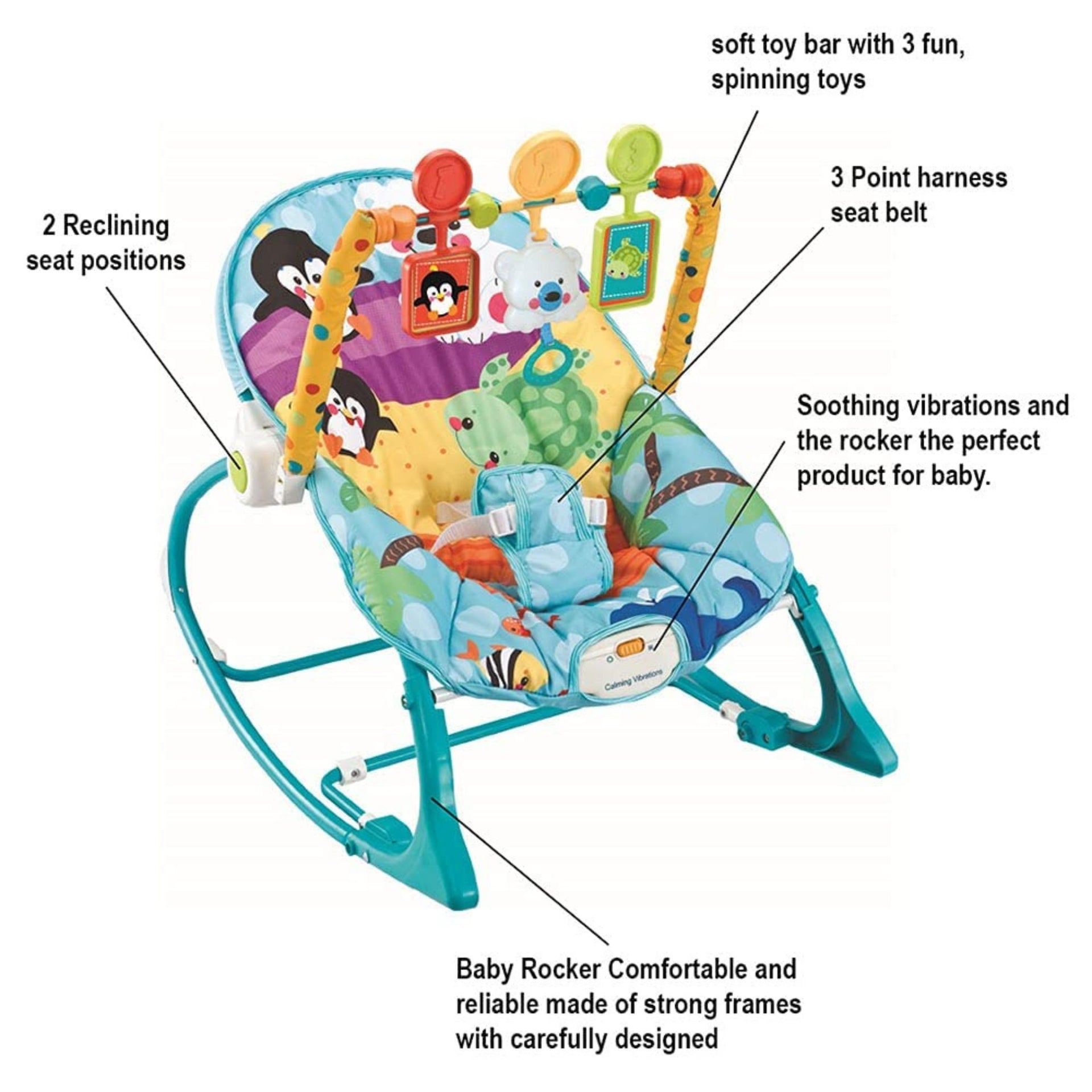 Smile Baby Toddler Rocker | Calming Vibrations, Removable Toy Bar, Soft Cushion Seat, Newborn to Toddler (Up to 18 kg)