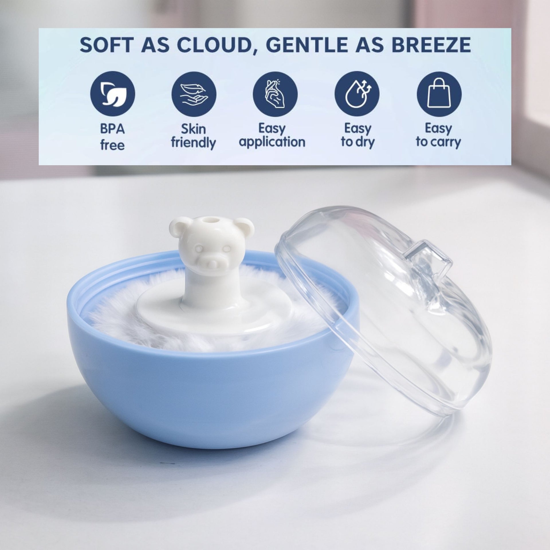 Smile Baby Powder Puff – Soft & Gentle Bear Handle Puff for Newborns & Kids | Available in 5 Colors