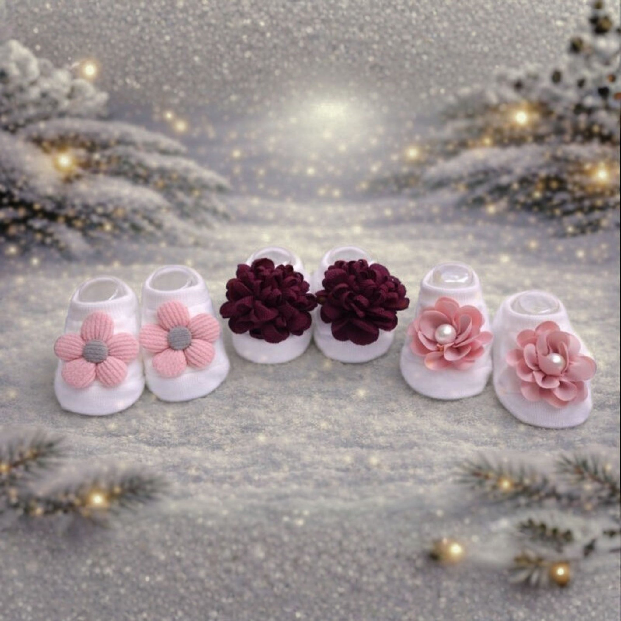 Baby Girl Cotton Socks Set | Soft Floral Design Socks | Comfortable & Stylish | 0–12 Months | Pack of 3 Pairs