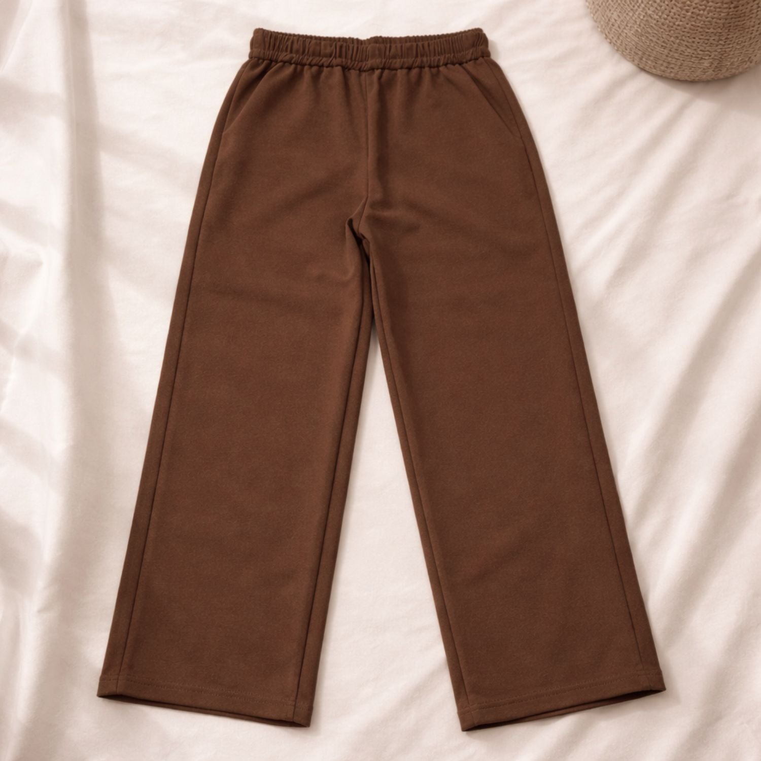 LOVEKINS Girls Brown Elastic Waist Wide-Leg Pants | Soft Casual Jeggings | 6–14+ Years