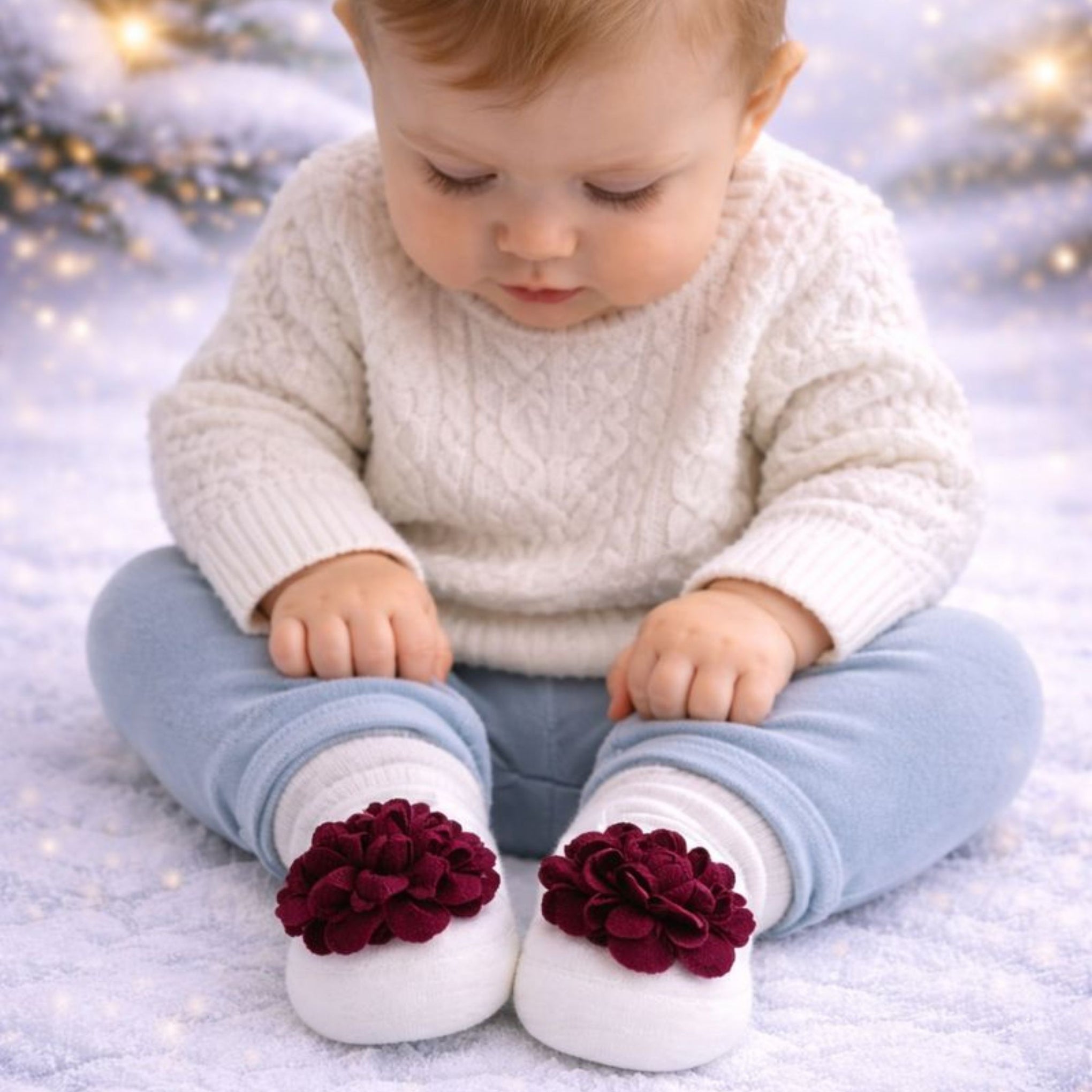 Baby Girl Cotton Socks Set | Soft Floral Design Socks | Comfortable & Stylish | 0–12 Months | Pack of 3 Pairs