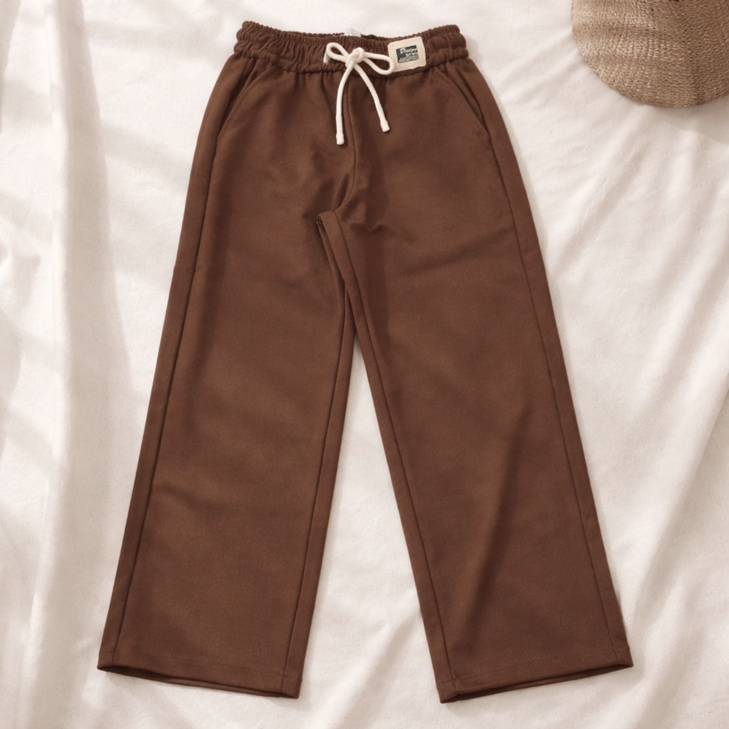 LOVEKINS Girls Brown Elastic Waist Wide-Leg Pants | Soft Casual Jeggings | 6–14+ Years