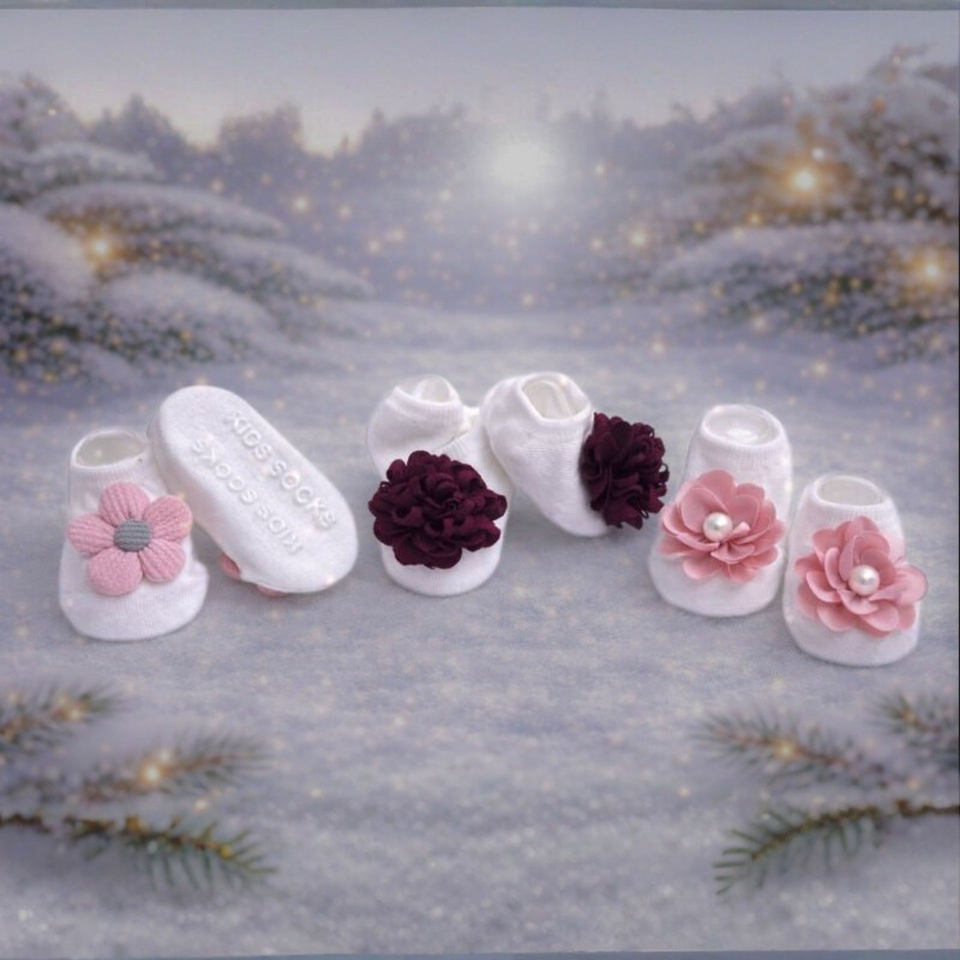 Baby Girl Cotton Socks Set | Soft Floral Design Socks | Comfortable & Stylish | 0–12 Months | Pack of 3 Pairs