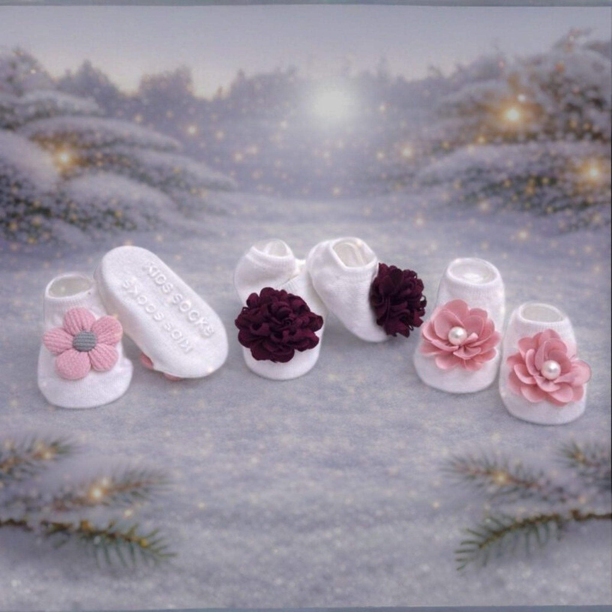 Baby Girl Cotton Socks Set | Soft Floral Design Socks | Comfortable & Stylish | 0–12 Months | Pack of 3 Pairs