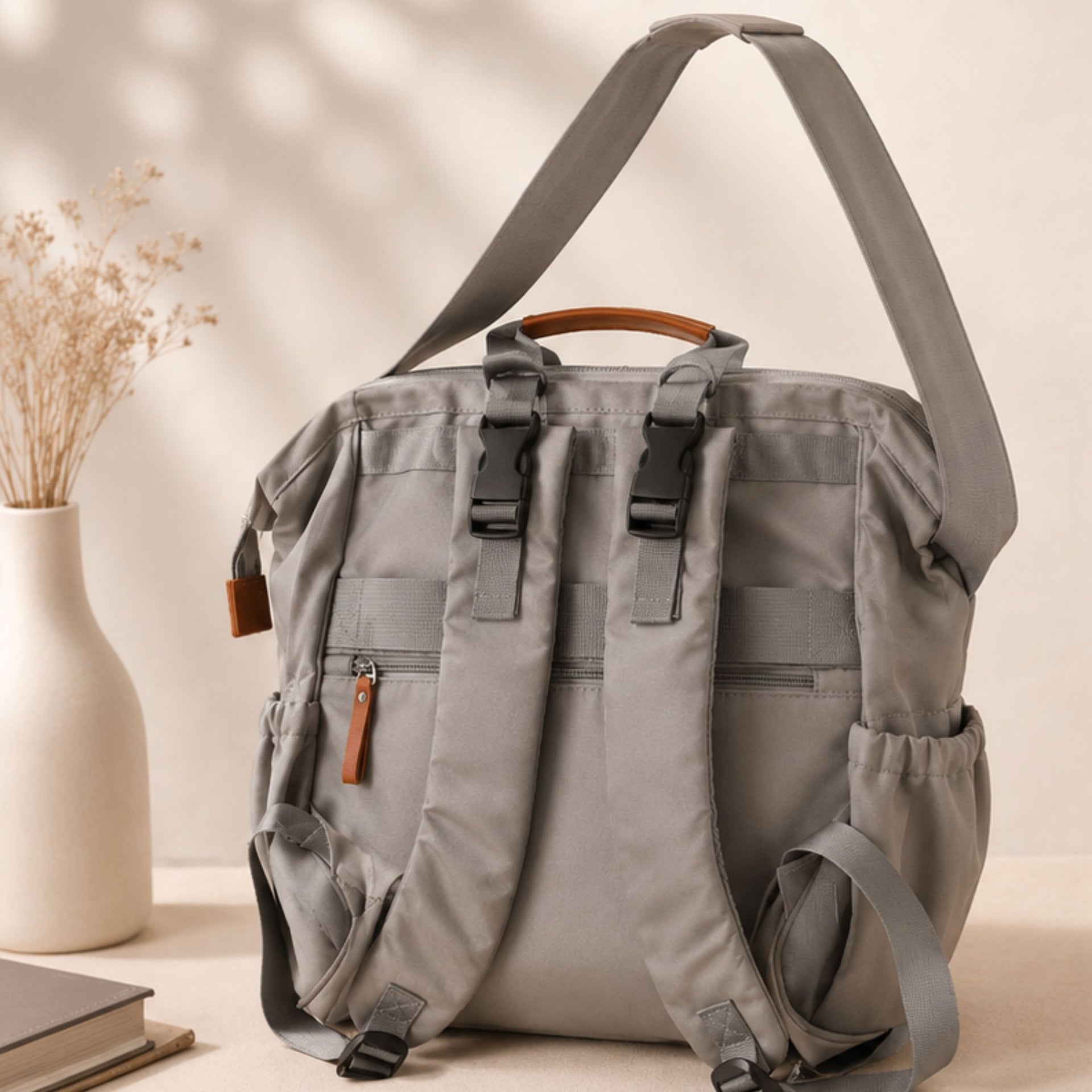 Smile Baby Multifunction Diaper Bag Backpack & Tote – Large Capacity Baby Nappy Bag with Multiple Organizer Pockets, Insulated Bottle Holders & Travel-Friendly Design | Grey
