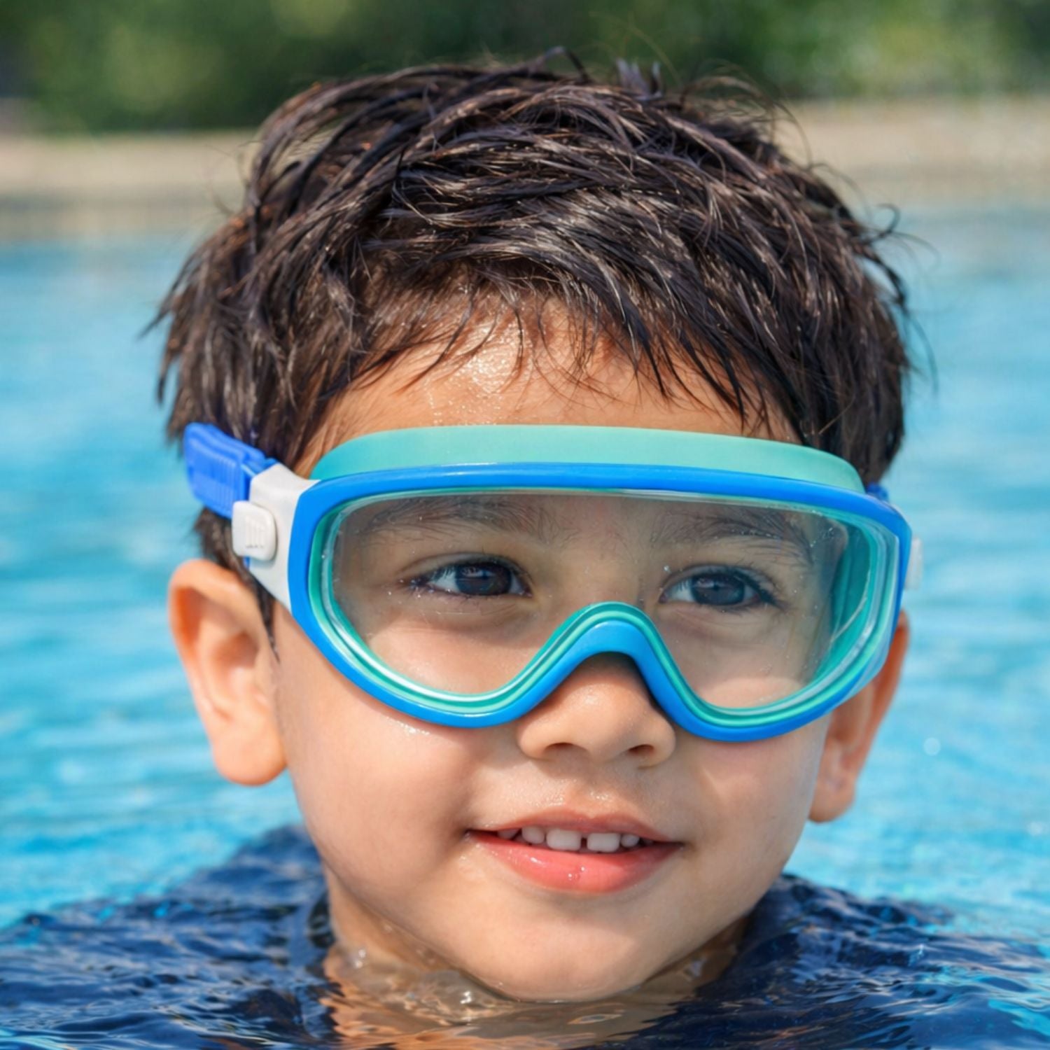 Smile Baby Kids Swimming Goggles with Anti-Fog Wide Angle Lens & Adjustable Strap | Soft Silicone Leak-Proof Seal | Includes Ear Plugs | Colors: Black, Blue, Purple & Yellow