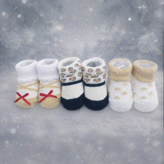 Baby Cotton Socks Set | Soft & Warm Winter Socks | Elegant Neutral Designs | 0–12 Months | Pack of 3 Pairs
