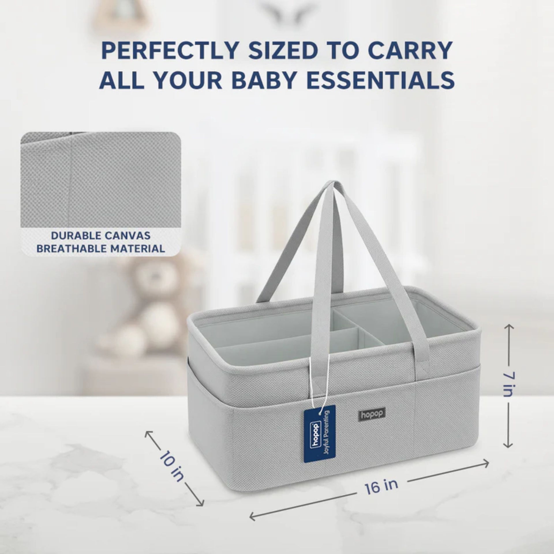 Smile Baby Premium Baby Diaper Caddy Organizer – Portable Nursery Storage Basket with Adjustable Dividers, Multiple Pockets & Easy Carry Handles | Grey