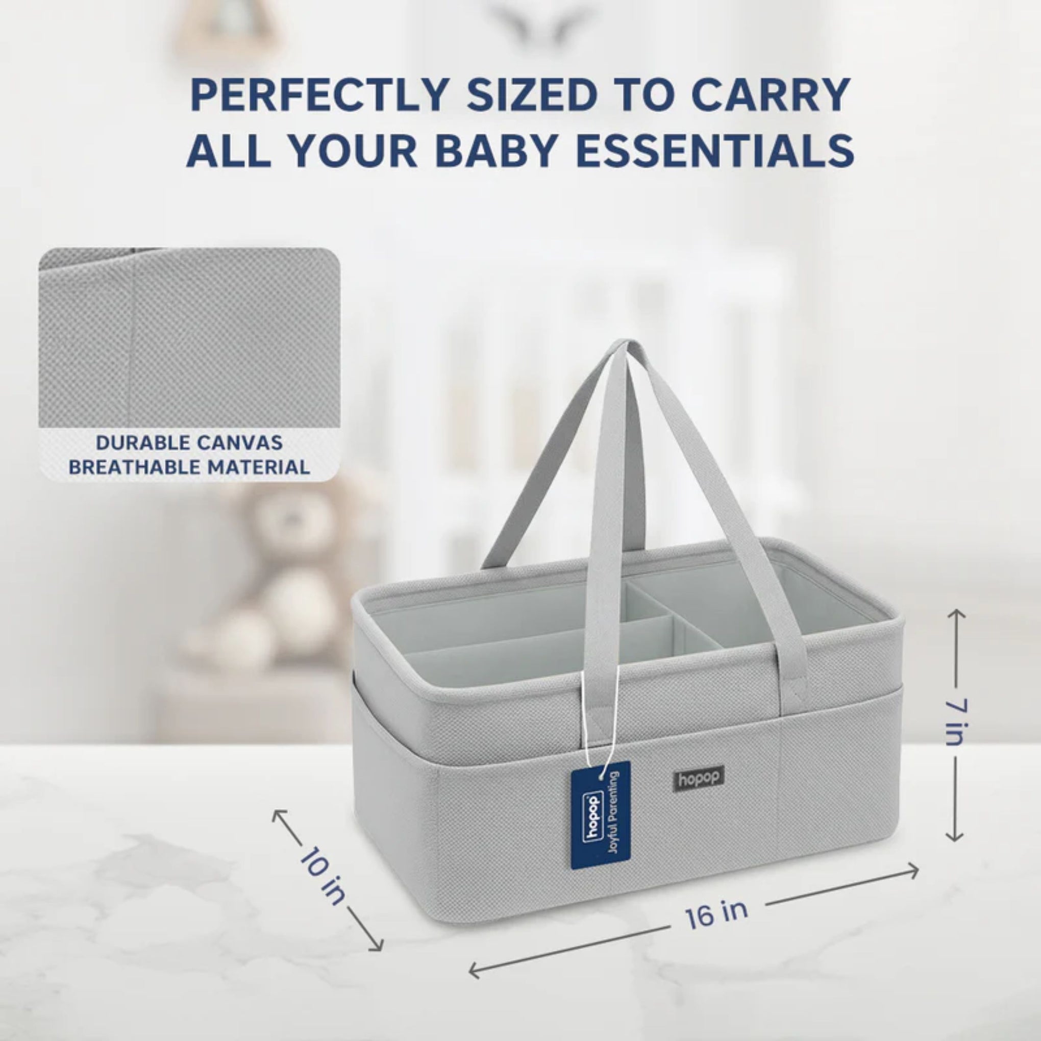 Smile Baby Premium Baby Diaper Caddy Organizer – Portable Nursery Storage Basket with Adjustable Dividers, Multiple Pockets & Easy Carry Handles | Grey
