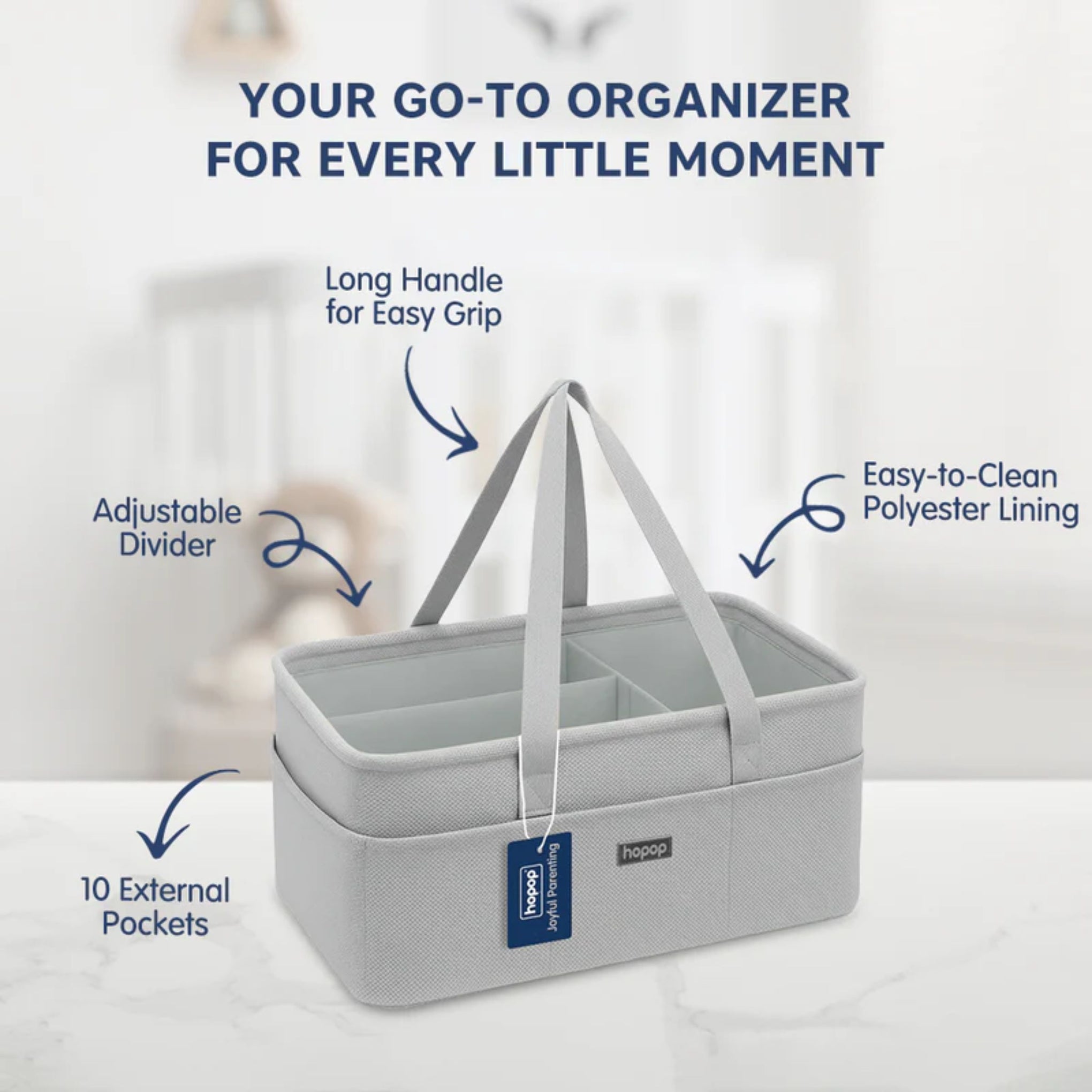 Smile Baby Premium Baby Diaper Caddy Organizer – Portable Nursery Storage Basket with Adjustable Dividers, Multiple Pockets & Easy Carry Handles | Grey