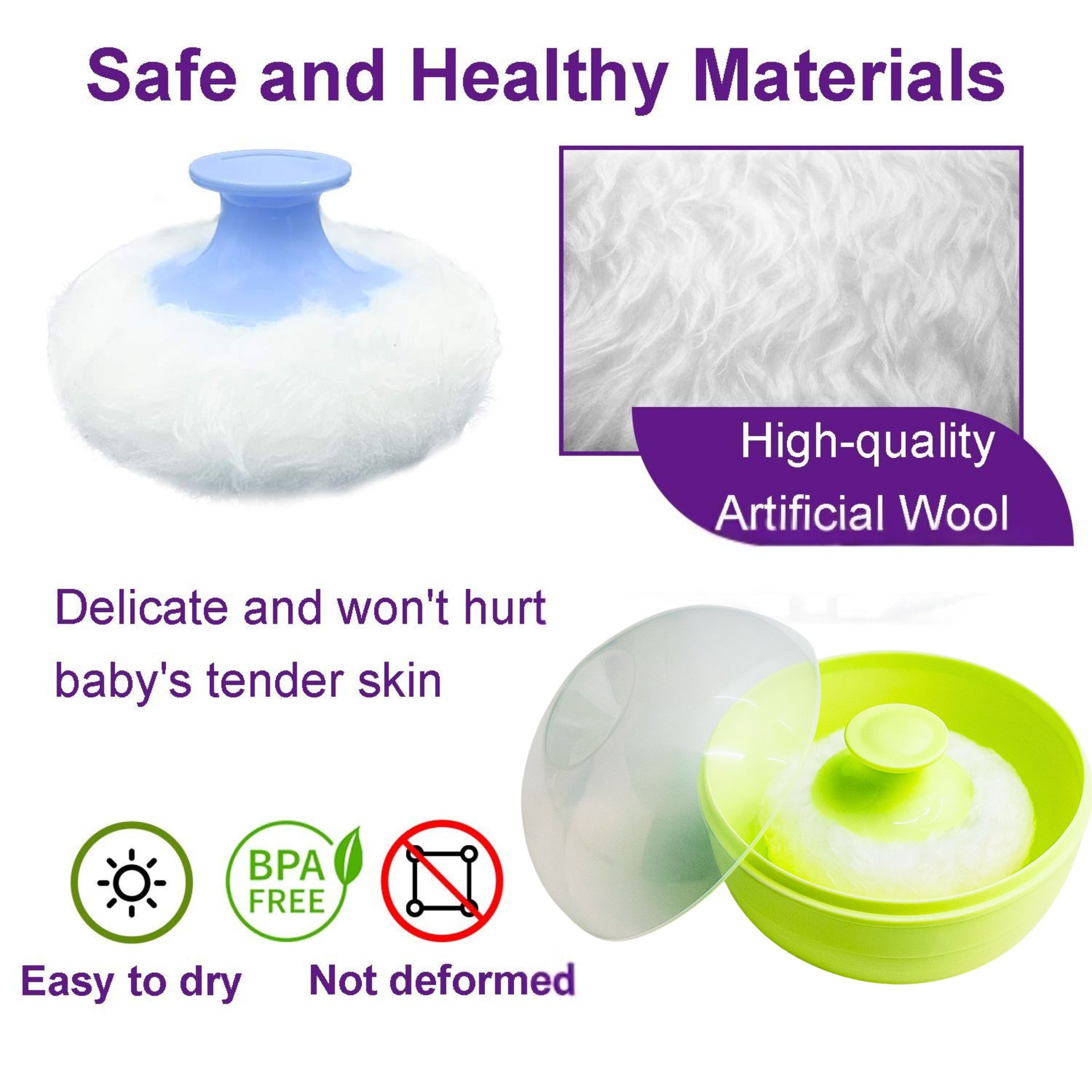 Premium Baby Powder Puff with Protective Case – Soft Fluffy Applicator for Newborns & Infants | Color Options: Blue, Green, Pink