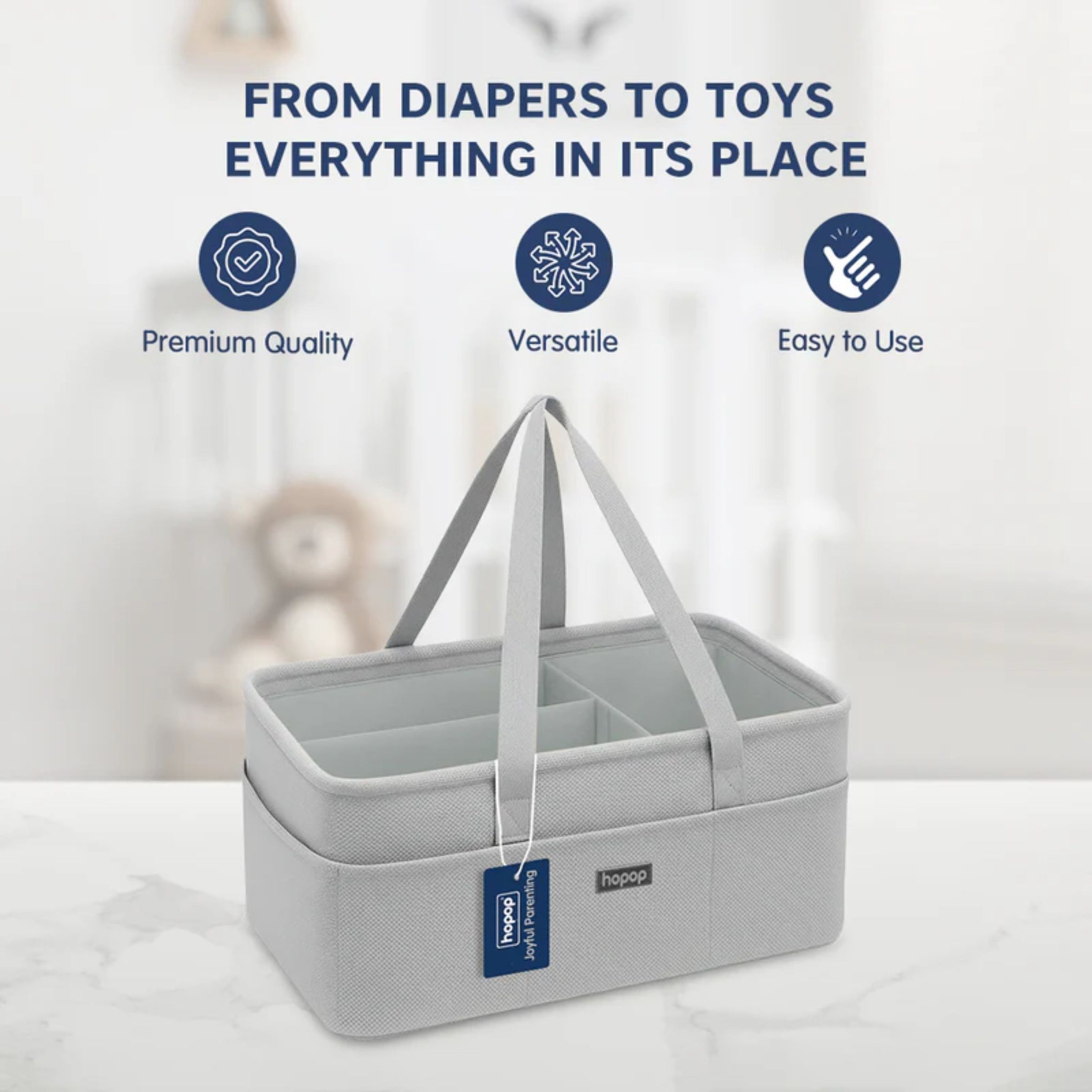 Smile Baby Premium Baby Diaper Caddy Organizer – Portable Nursery Storage Basket with Adjustable Dividers, Multiple Pockets & Easy Carry Handles | Grey