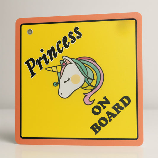 Princess On Board Car Sign – Cute Unicorn Warning Sign with Bright Colors & Suction Cup
