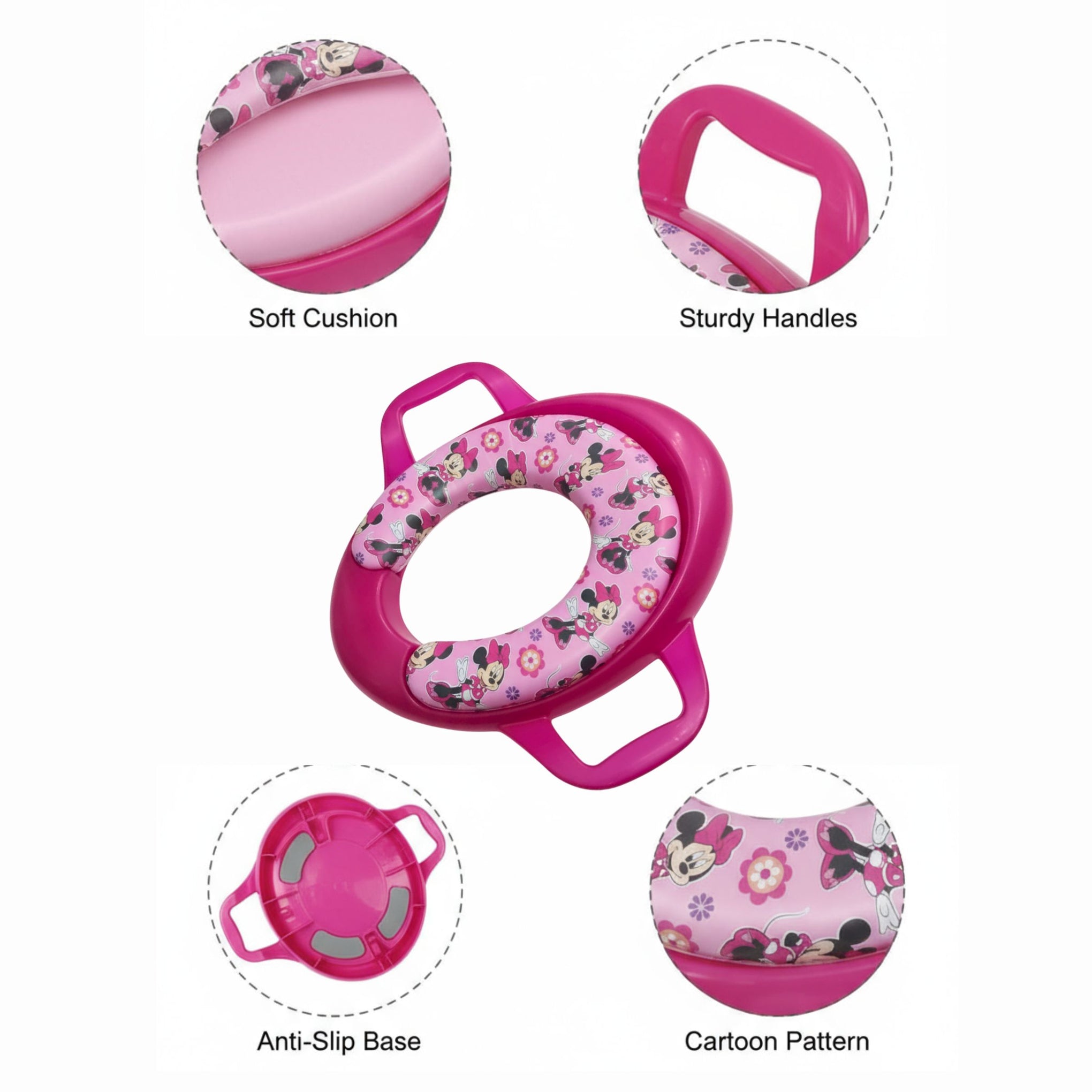 Smile Baby Cushioned Potty Seat with Handles – Pink, Minnie Mouse Design