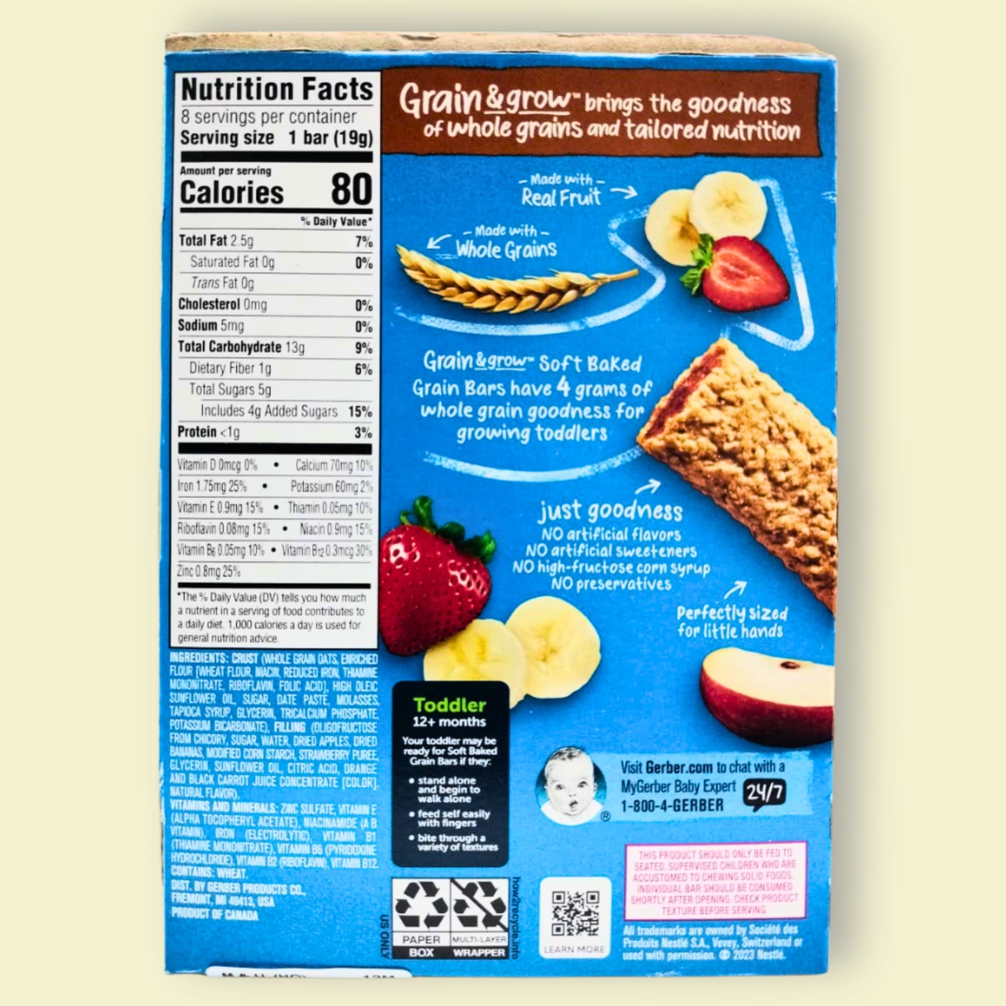 Gerber Grain & Grow Soft Baked Grain Bars – Strawberry Banana | Toddler Snack Bars | Non-GMO | 8 Individually Wrapped Bars
