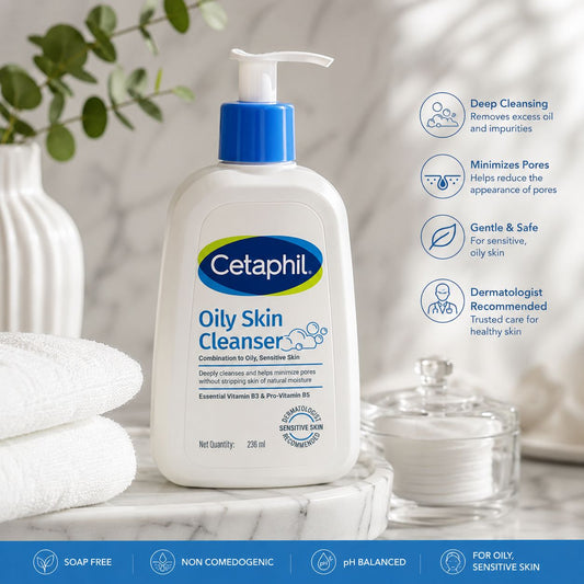 Cetaphil Oily Skin Cleanser for Sensitive Skin with Niacinamide, Glycerin & Panthenol (Vitamin B5), Soap-Free Face Wash, pH Balanced, Non-Comedogenic Daily Cleanser – 236ml