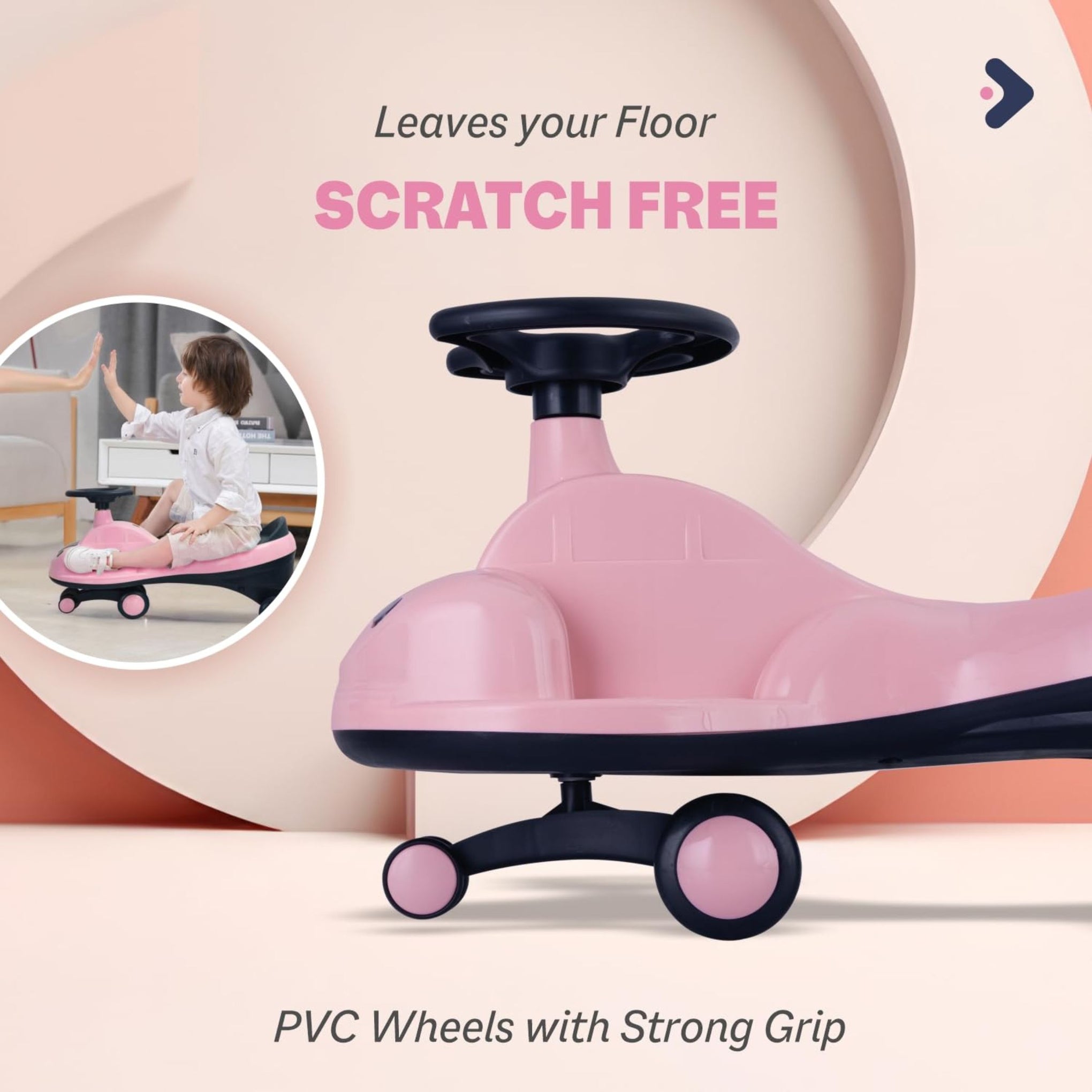 R for Rabbit Iya Iya Zippy Kids Swing Car, Scratch Free PVC Wheels with ABEC7 Bearing, Ride on Magic Toy Car for Kids Suitable for 3+ Years Boys & Girls, Upto 75 Kgs (Pink)