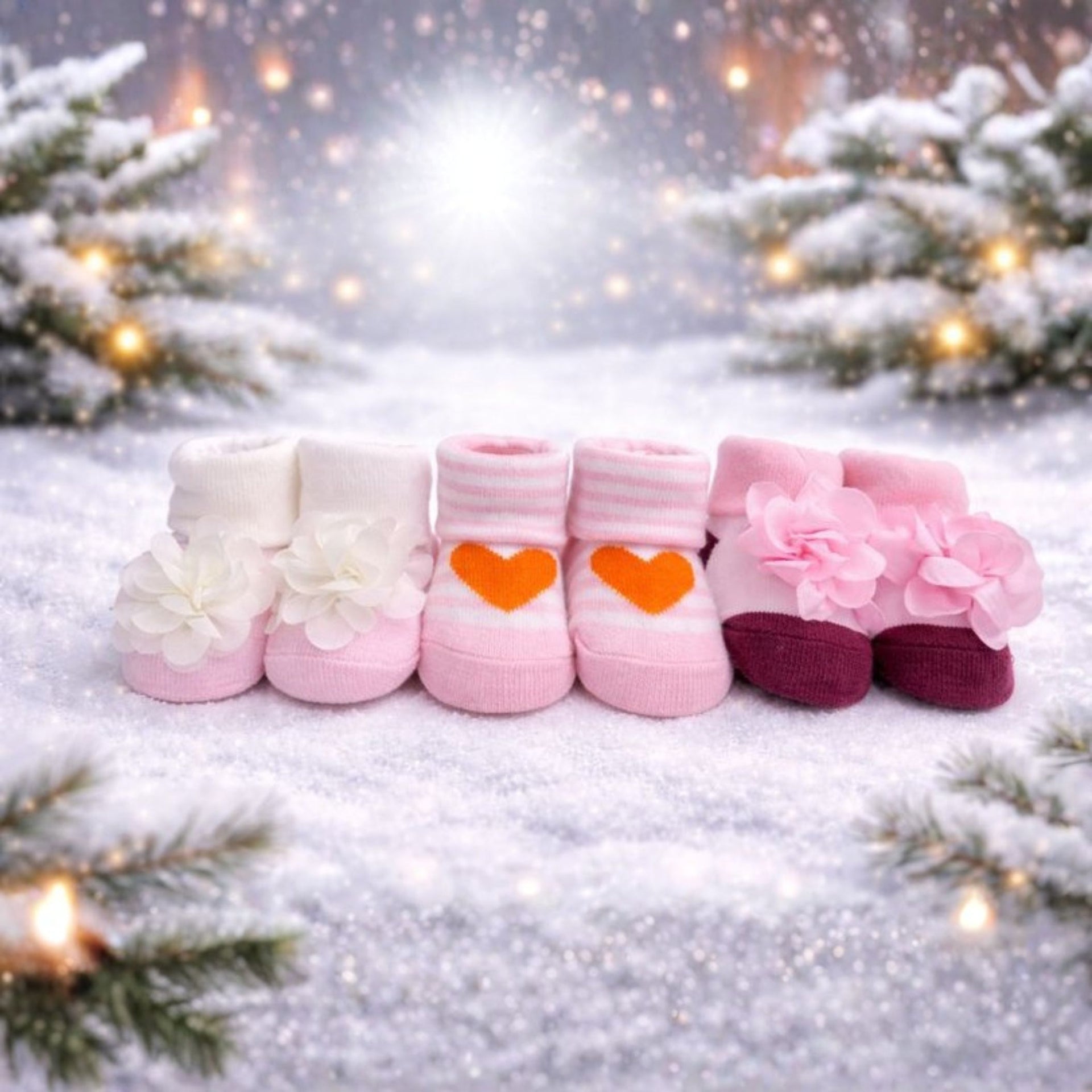 Baby Girl Cotton Socks Set | Soft & Warm Winter Socks | Heart & Floral Designs | 0–12 Months | Pack of 3 Pairs