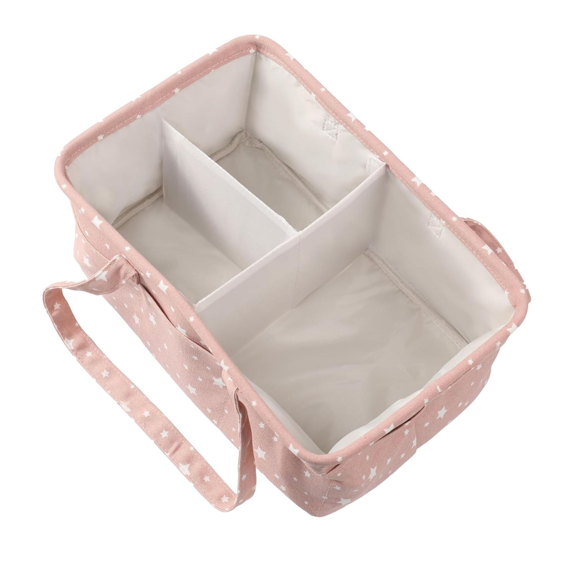Hopop Premium Baby Diaper Caddy Organizer for Girls – Large Cotton Canvas Nursery Storage Basket with Adjustable Dividers, 10 Outer Pockets & Easy Carry Handles | Pink Star Print