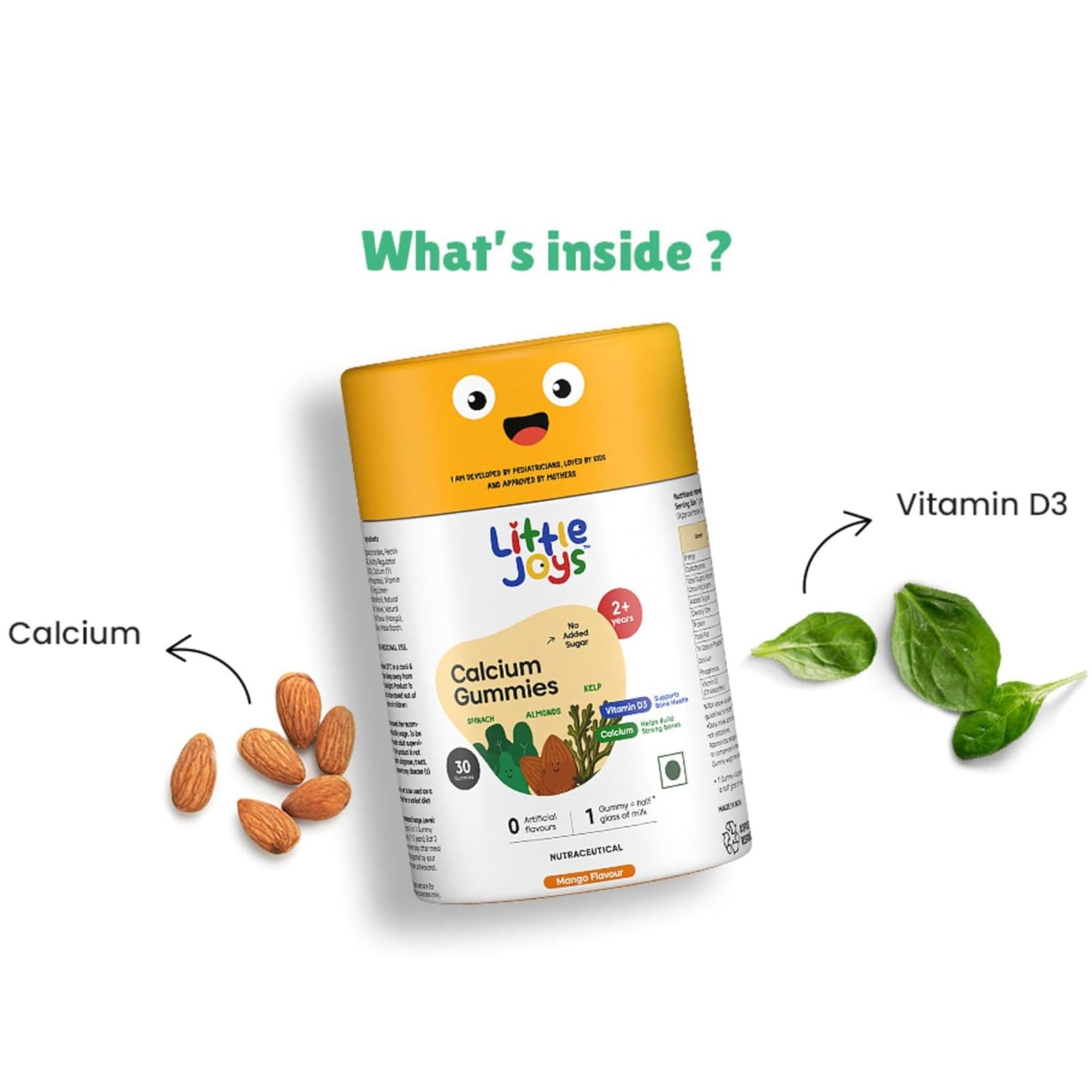 Little Joys Calcium Gummies for Kids 2+ Years | Mango Flavour | Vitamin D3 & Calcium | No Added Sugar | Supports Bone Health & Growth | 30 Gummies