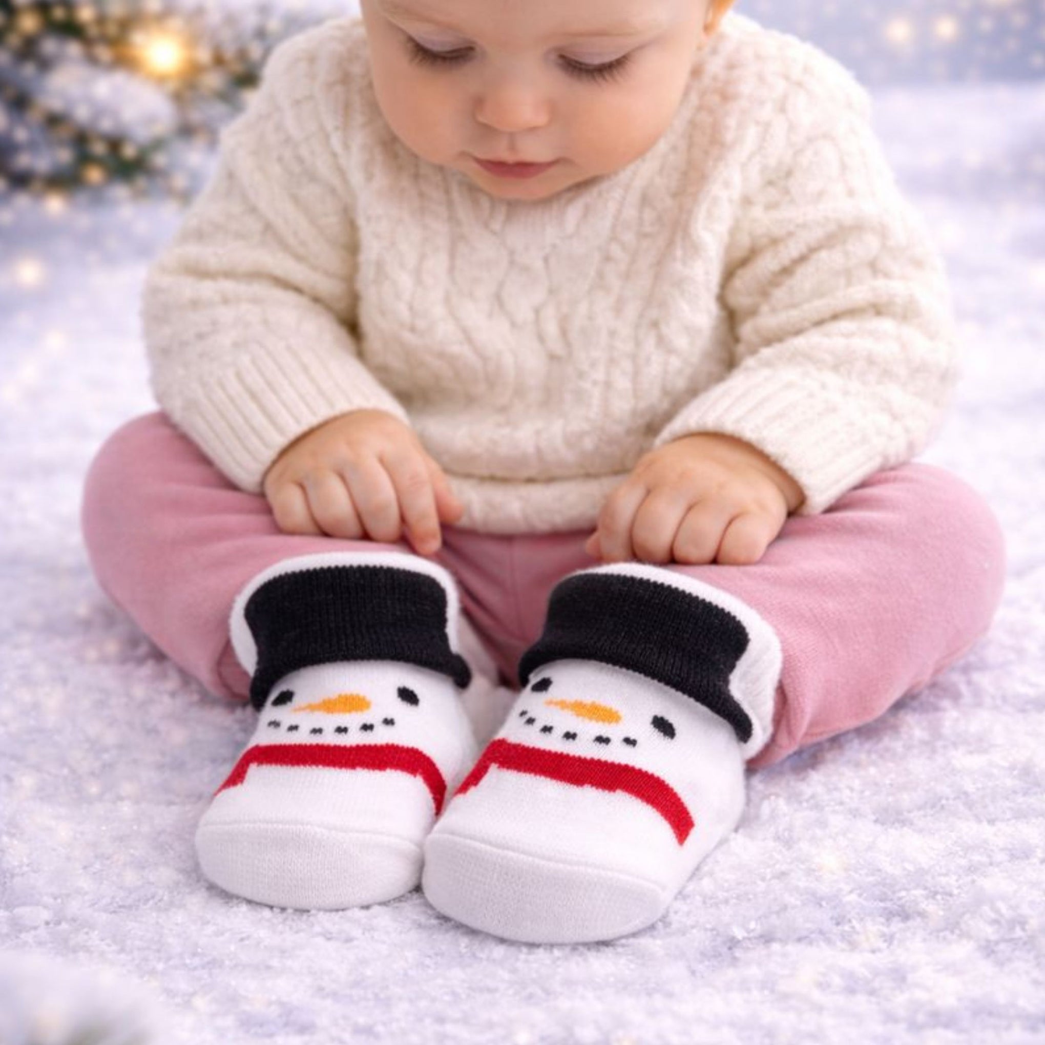 Baby Boy Cotton Socks Set | Soft & Warm Winter Socks | Cute Snowman & Stripe Designs | 0–12 Months | Pack of 3 Pairs